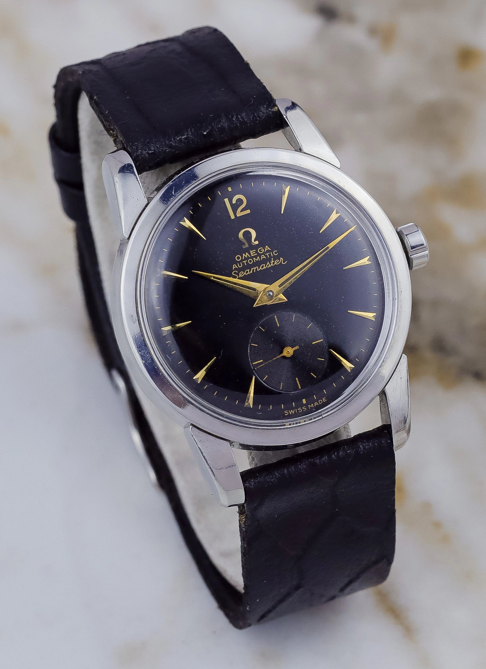 1955 Omega Seamaster Fat Lugs Black Gilt Dial 2848 cal. 491