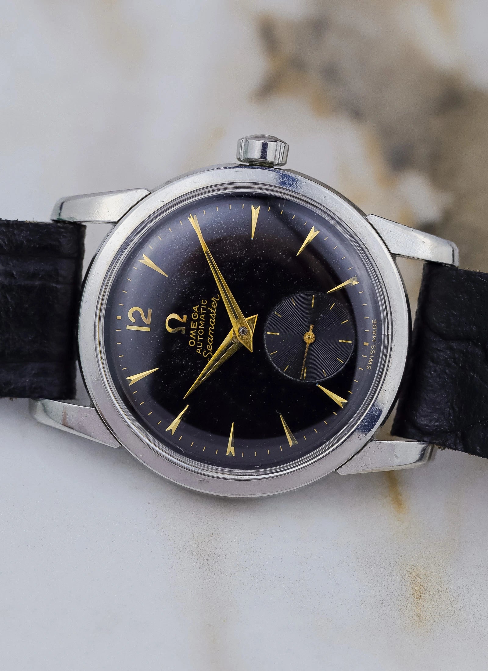 1955 Omega Seamaster Fat Lugs Black Gilt Dial 2848 cal. 491
