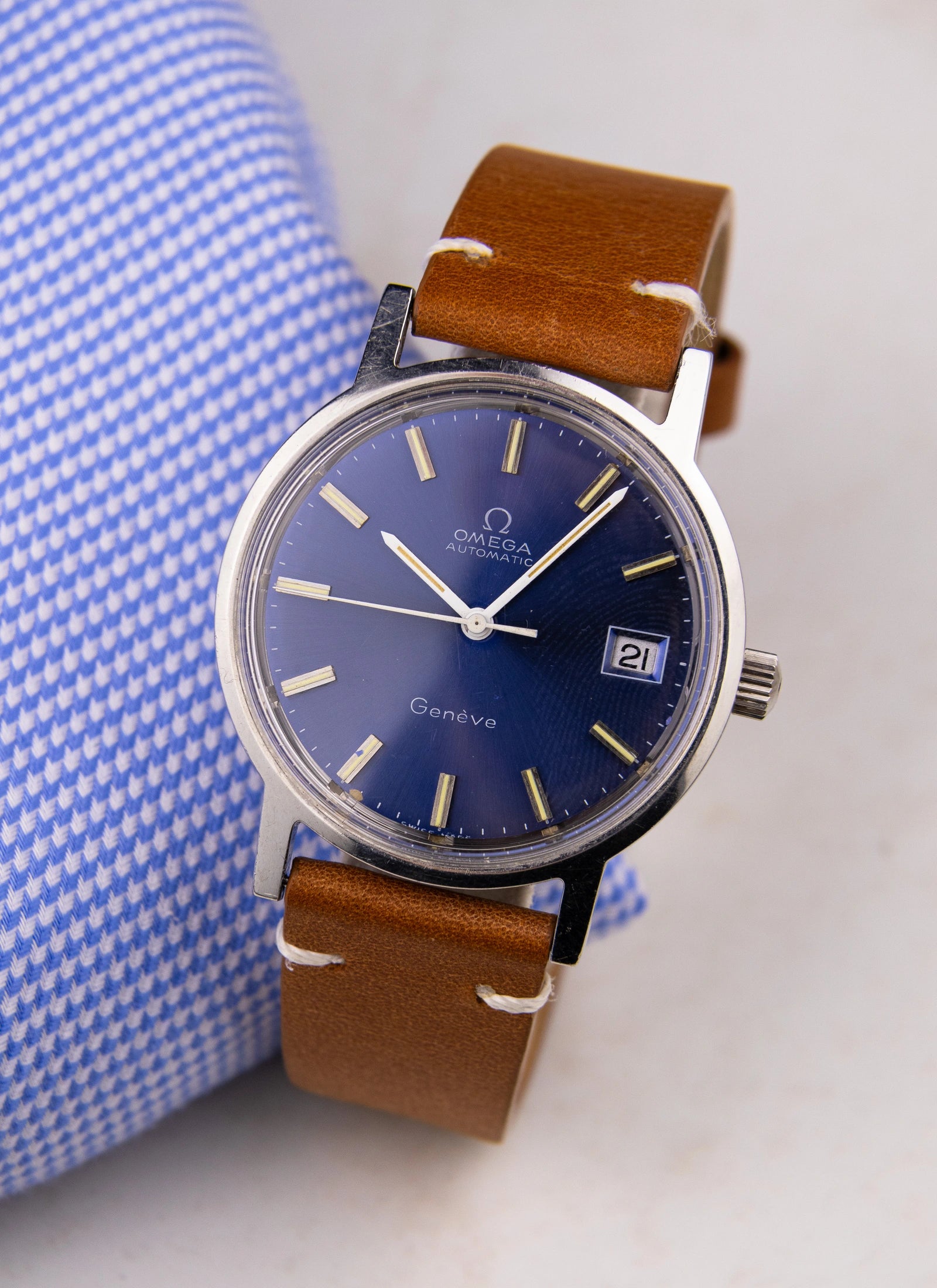 1970s Omega Geneve Blue Dial 166.0163 cal. 1012