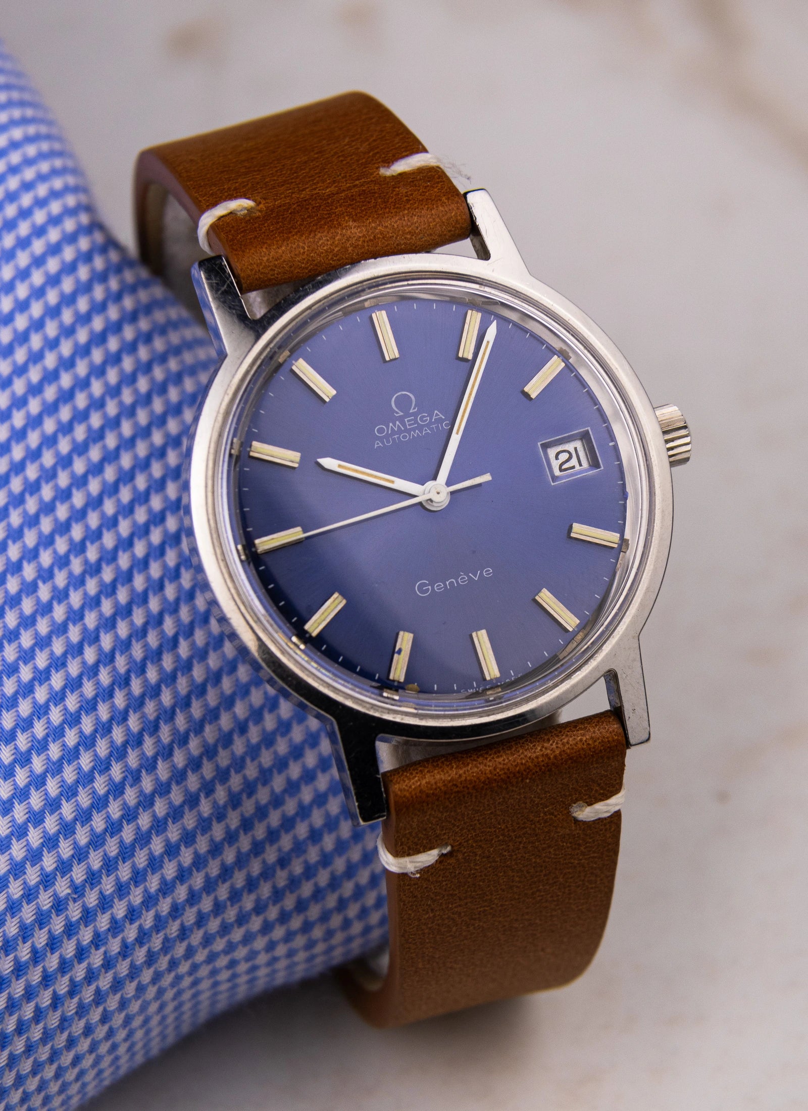 1970s Omega Geneve Blue Dial 166.0163 cal. 1012