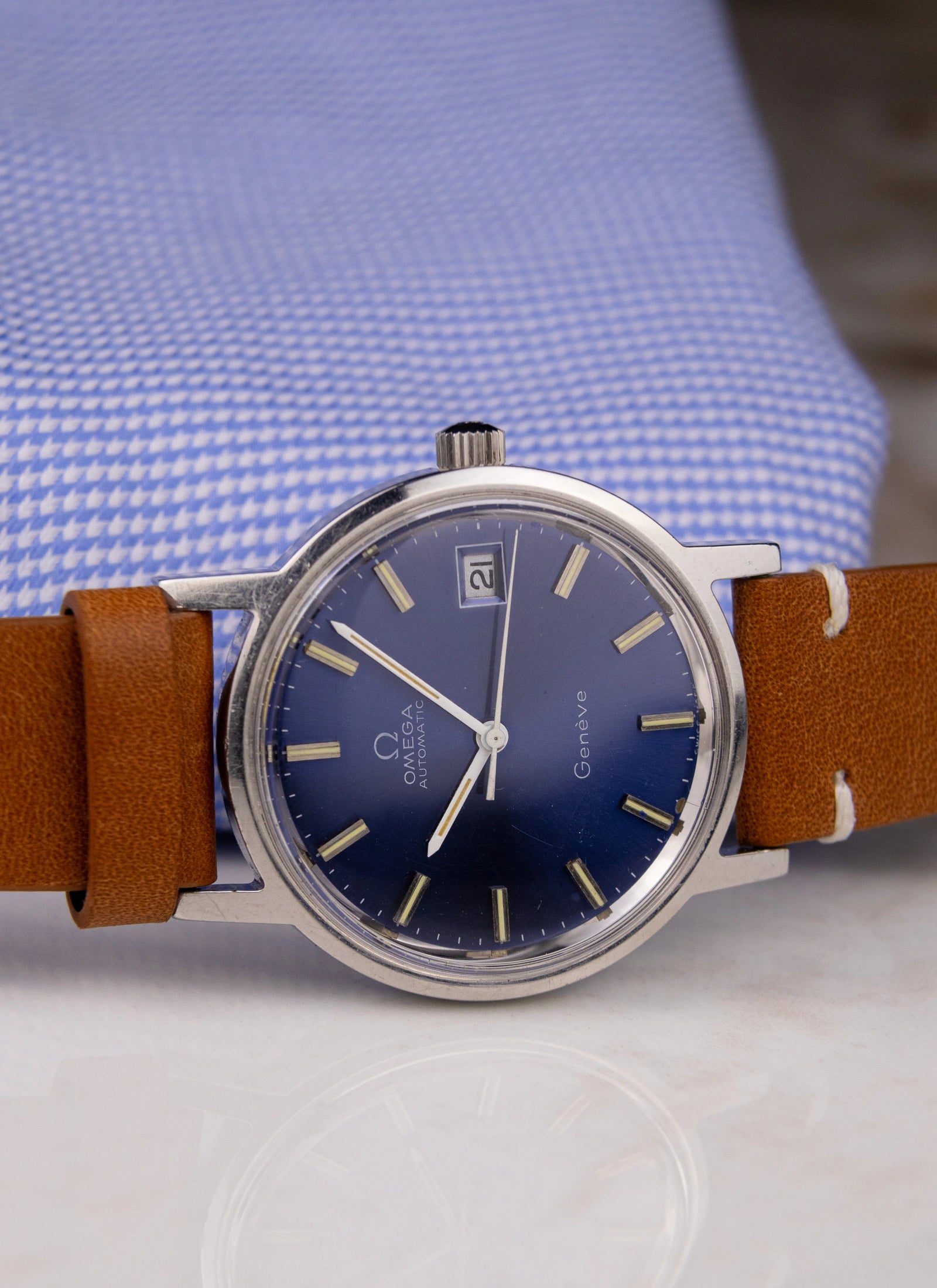 1970s Omega Geneve Blue Dial 166.0163 cal. 1012