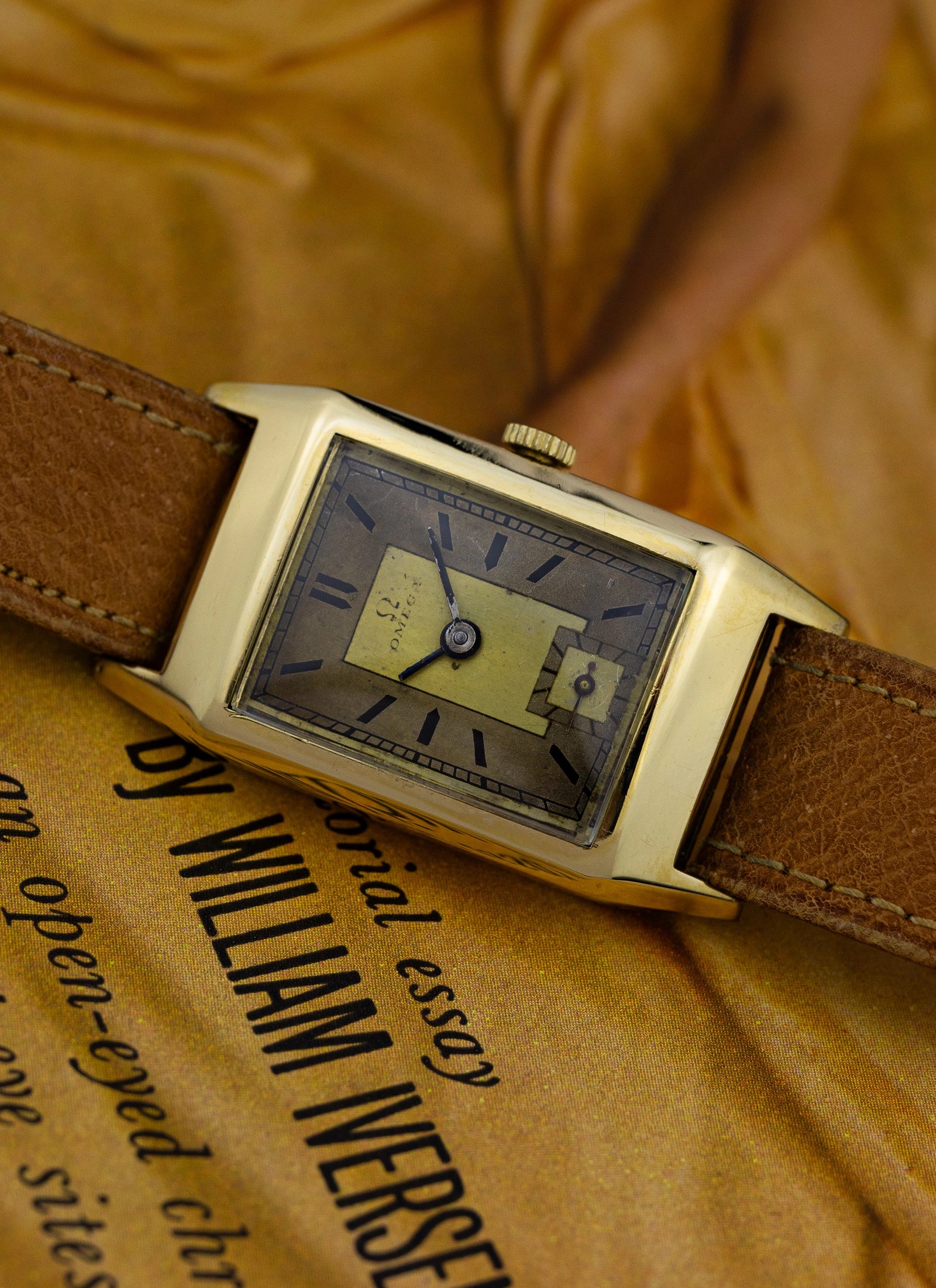 1940s 14K Omega Tank Art Deco Dial Box