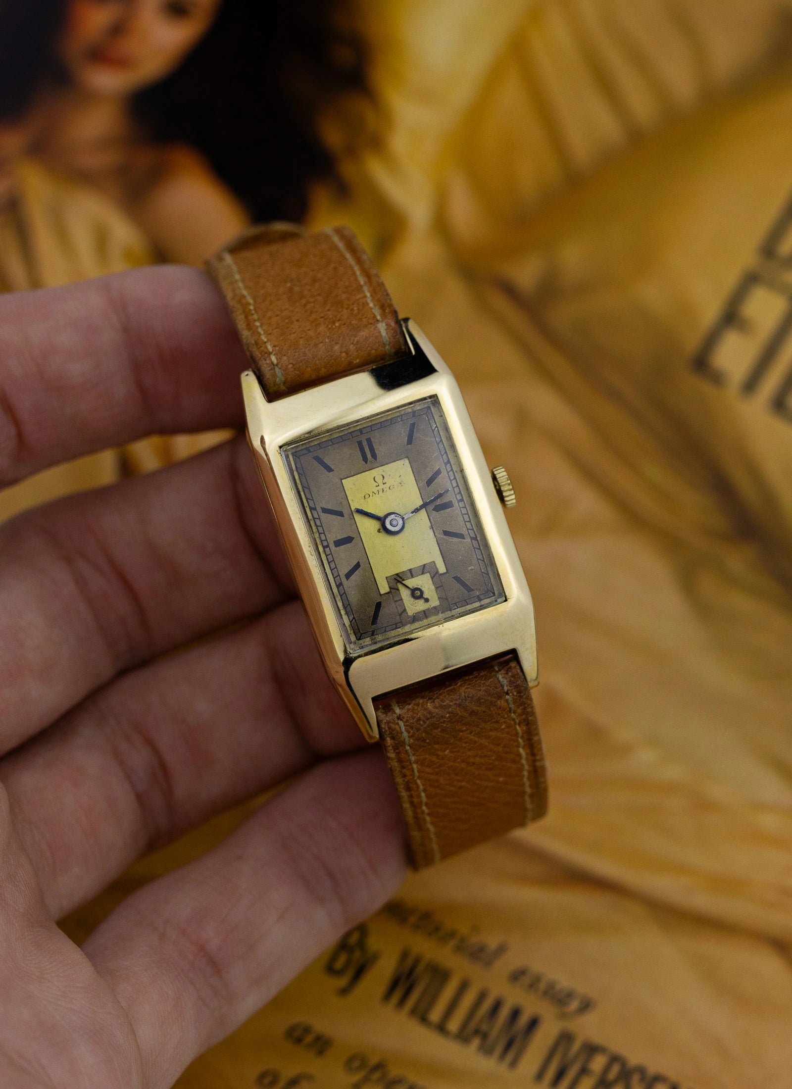 1940s 14K Omega Tank Art Deco Dial Box