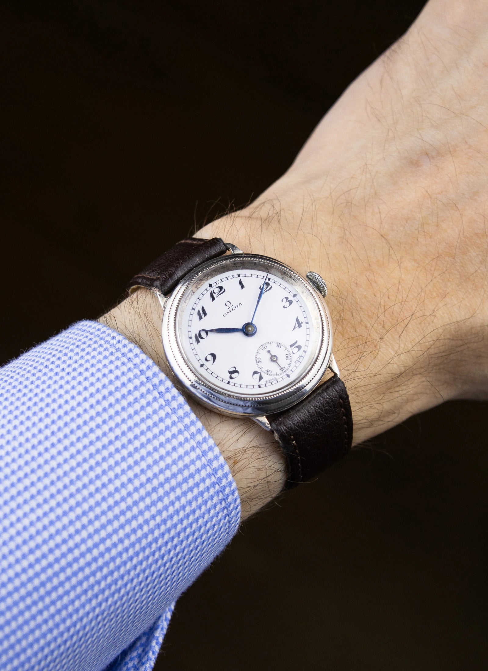 Ca. 1935 OMEGA Cal.26.5 SOB Trench Watch Denison Sterling Case