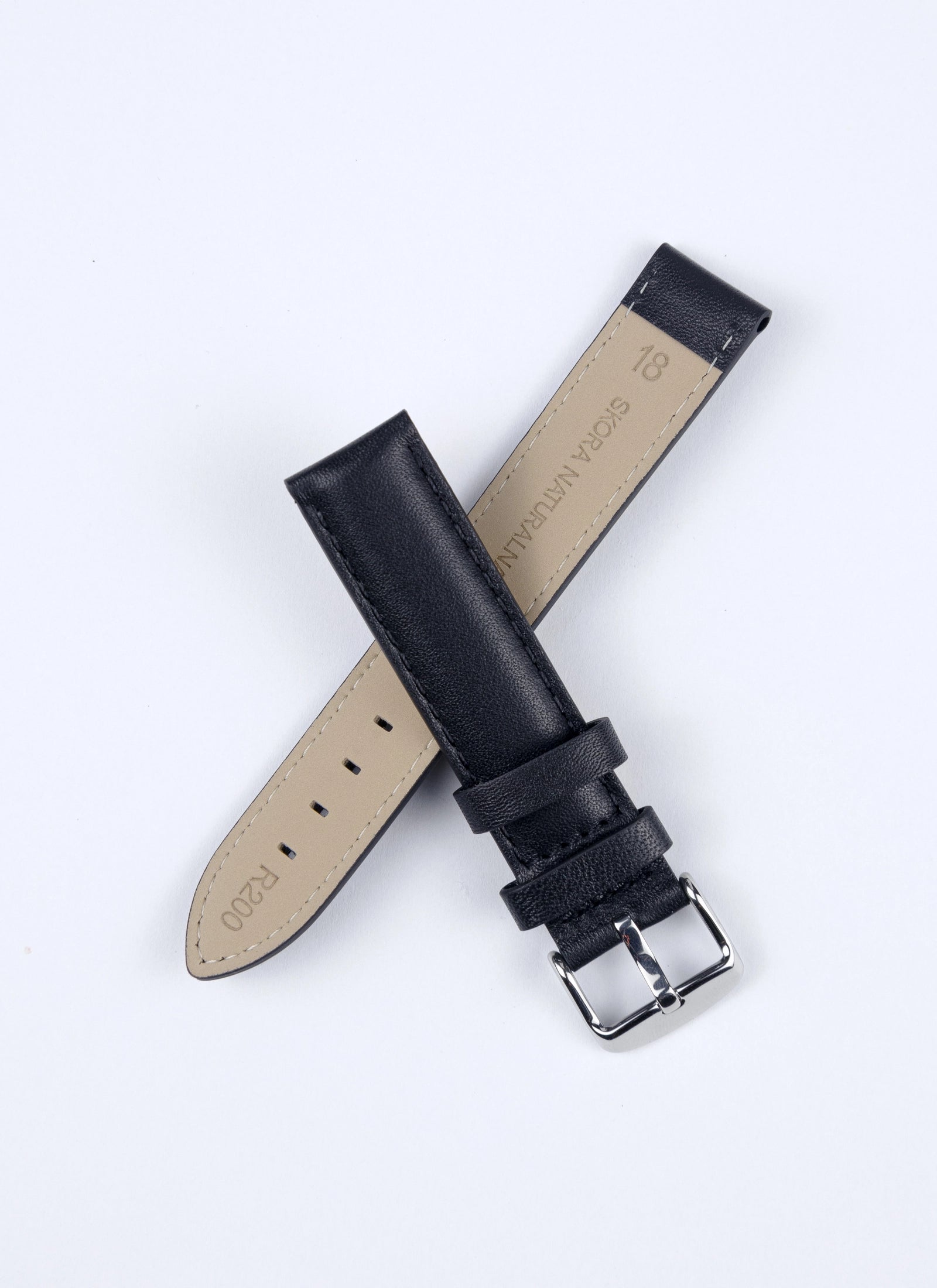 Pasek Skórzany K. Reda 18mm Czarny gładki z przeszyciem (P047)