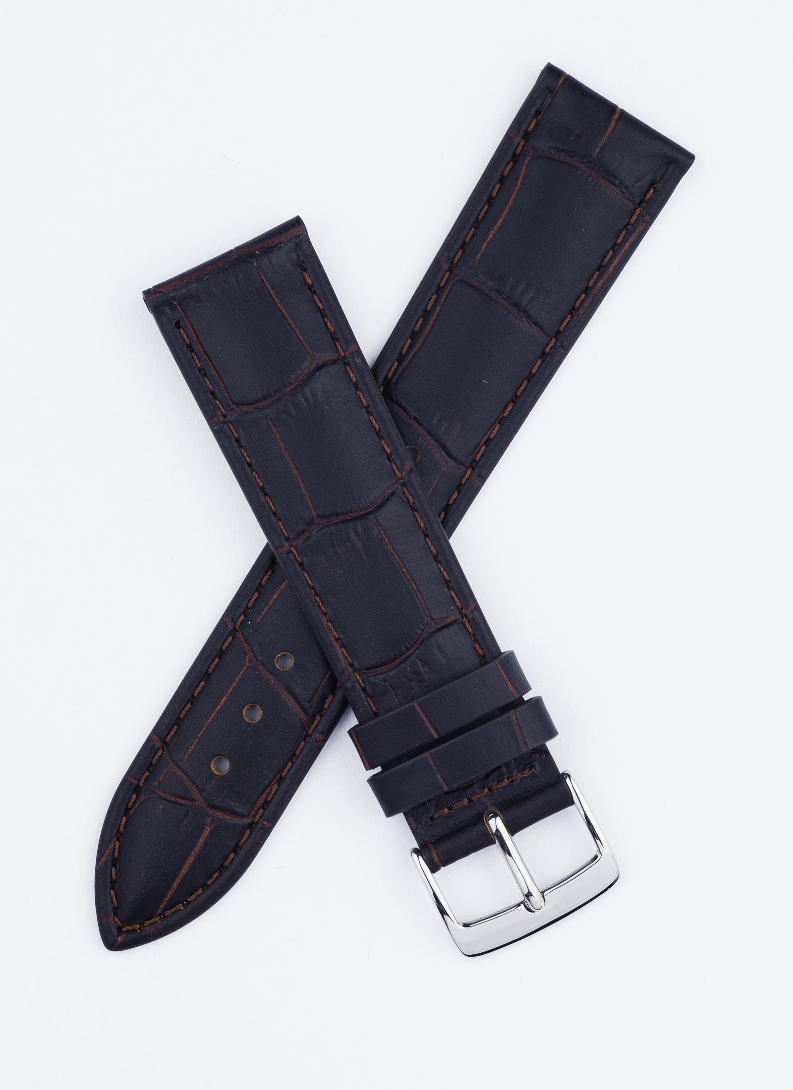 Pasek ciemny brąz tłoczony krokodyl i przeszycia (P028)