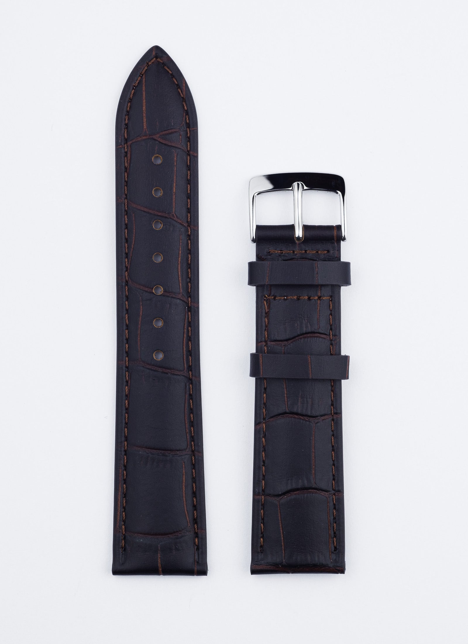 Pasek ciemny brąz tłoczony krokodyl i przeszycia (P028)