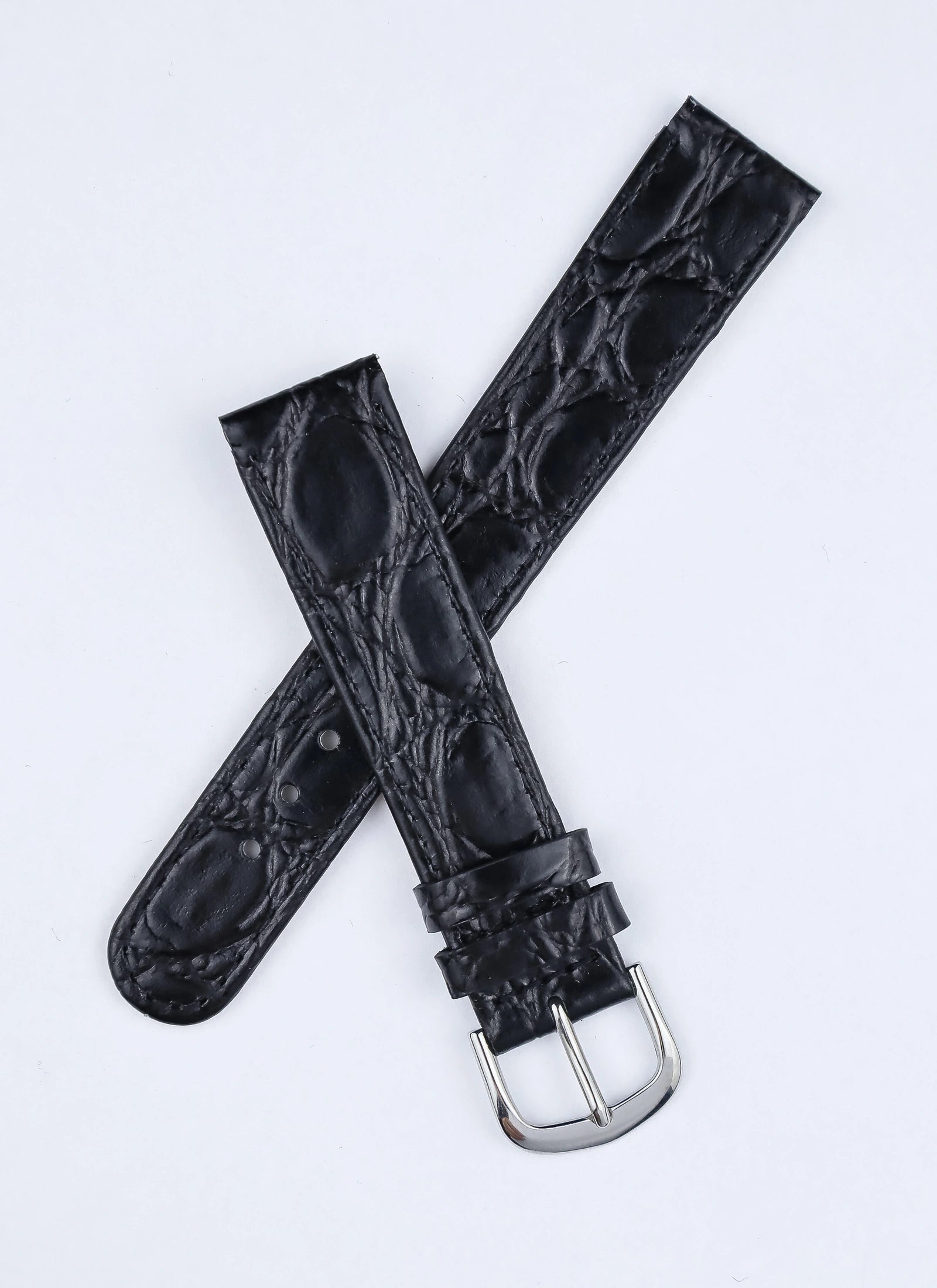 Pasek czarny płaski krokodyl cienki z przeszyciem (P068)