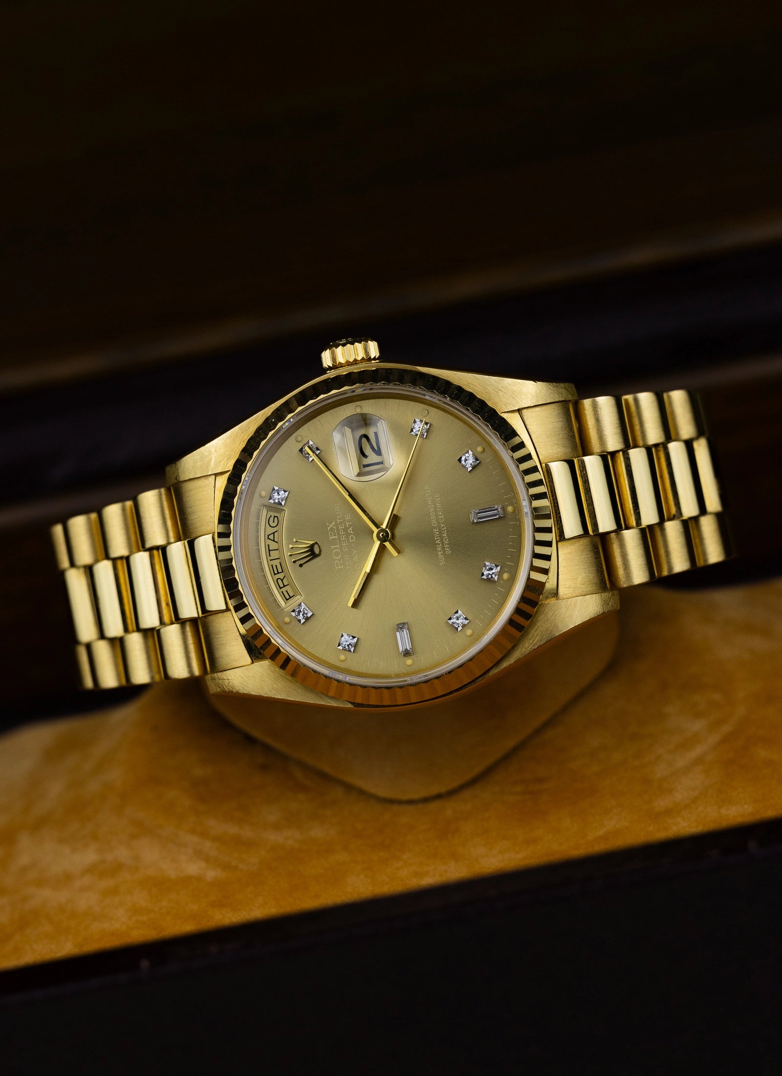 1979 18K Rolex Day-Date Havana Ghost Diamond Dial 18038 Box & Papers