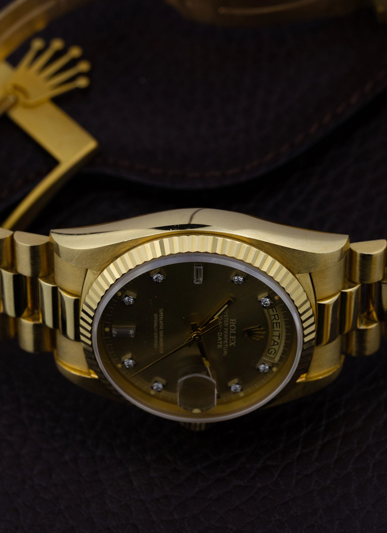 1979 18K Rolex Day-Date Havana Ghost Diamond Dial 18038 Box & Papers