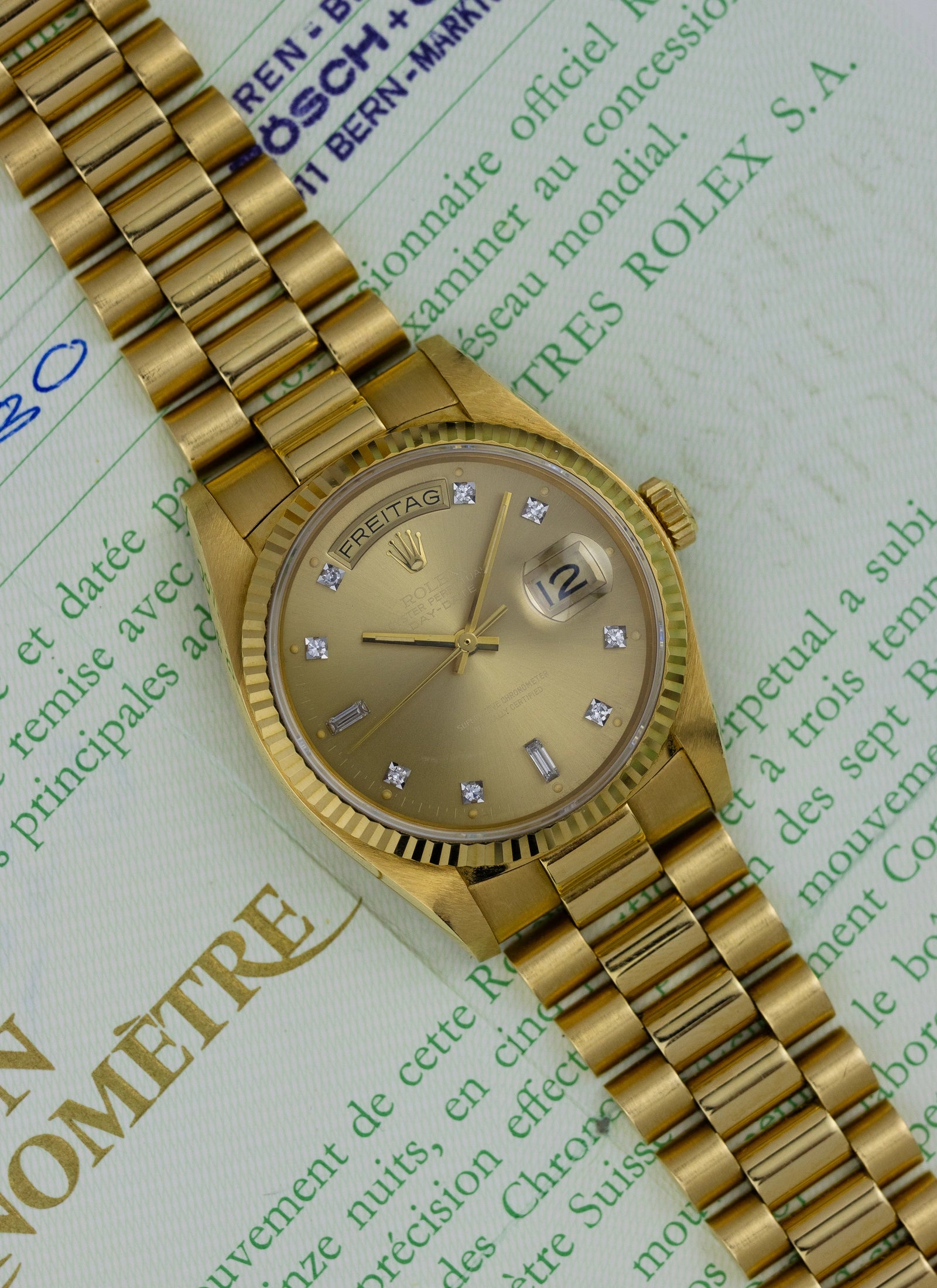 1979 18K Rolex Day-Date Havana Ghost Diamond Dial 18038 Box & Papers