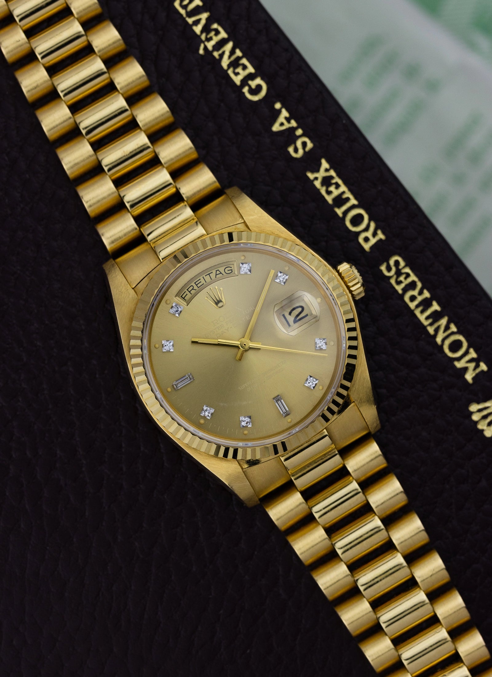 1979 18K Rolex Day-Date Havana Ghost Diamond Dial 18038 Box & Papers