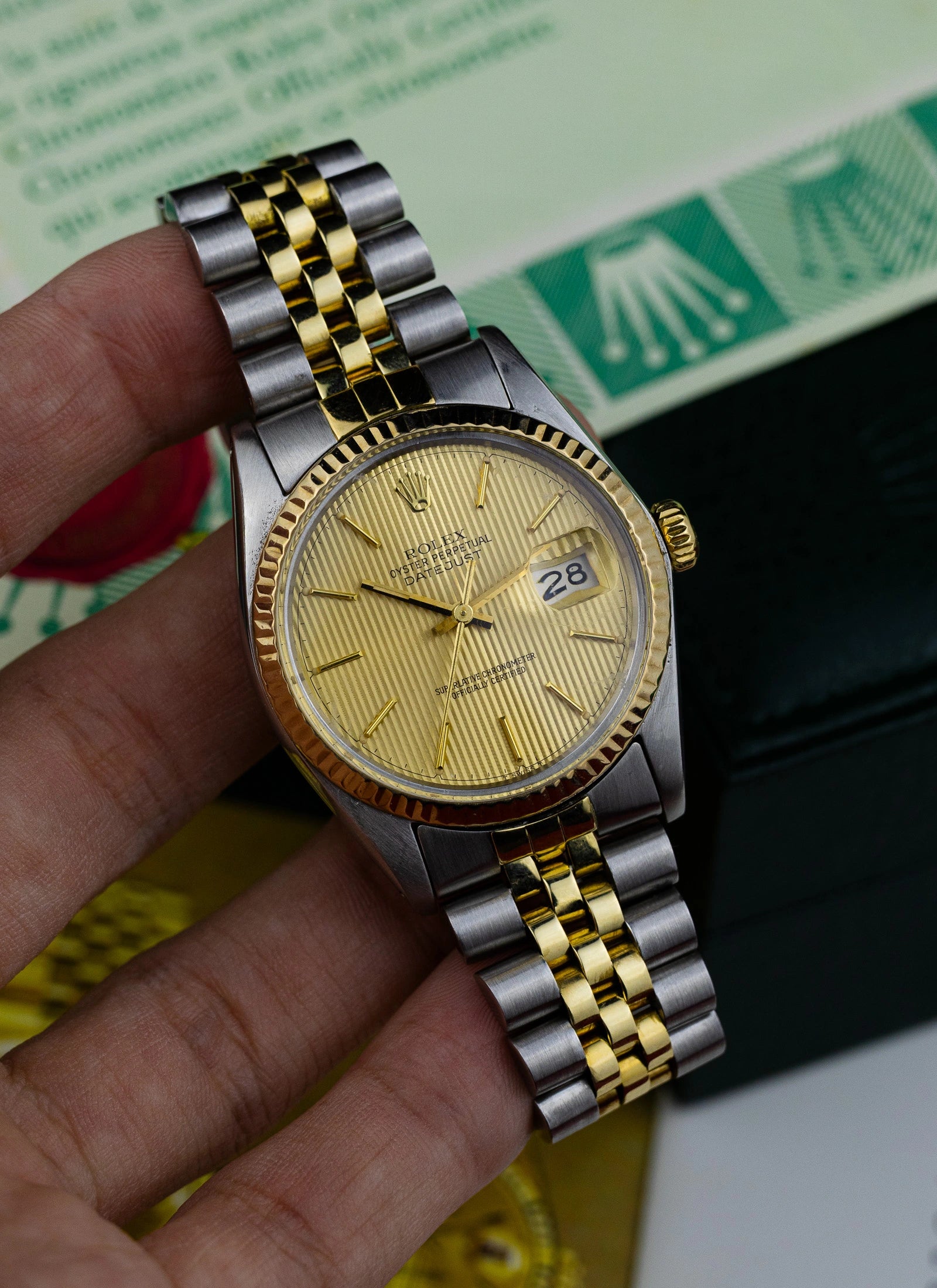 1980 Rolex Datejust Tapestry Dial 16013 Full Set