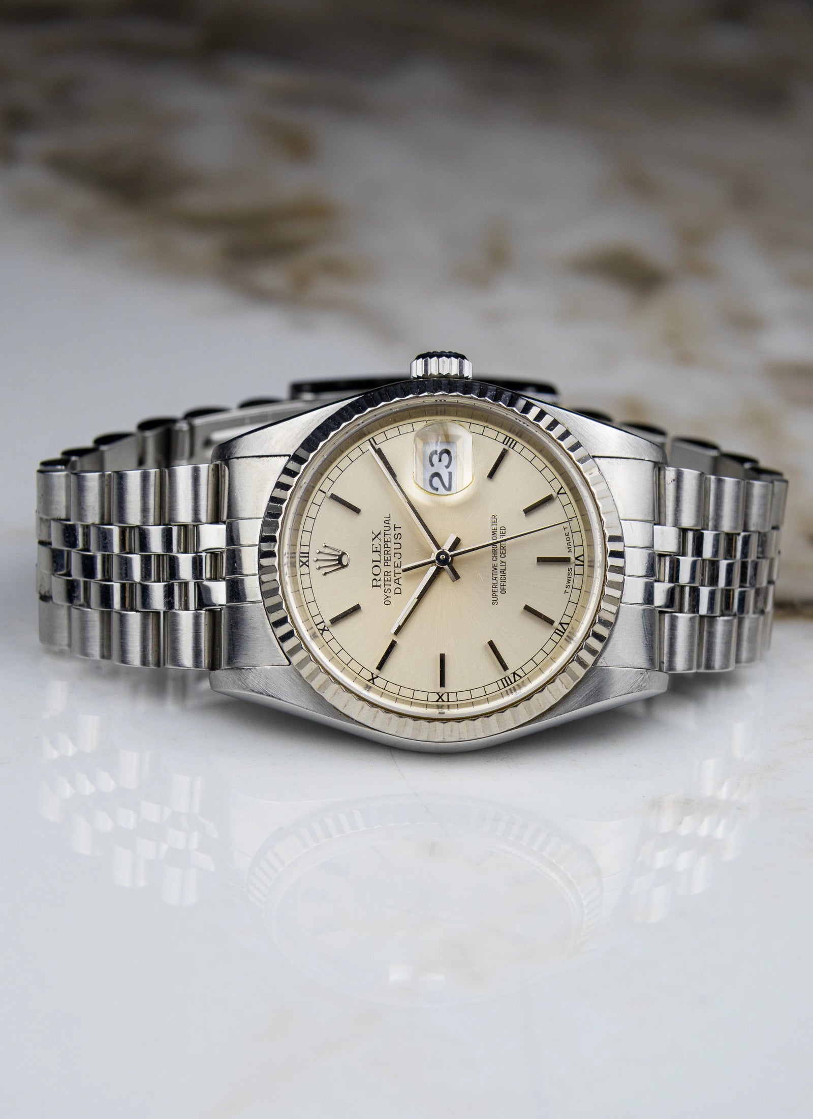 1996 Rolex Datejust 16234 silver/cream