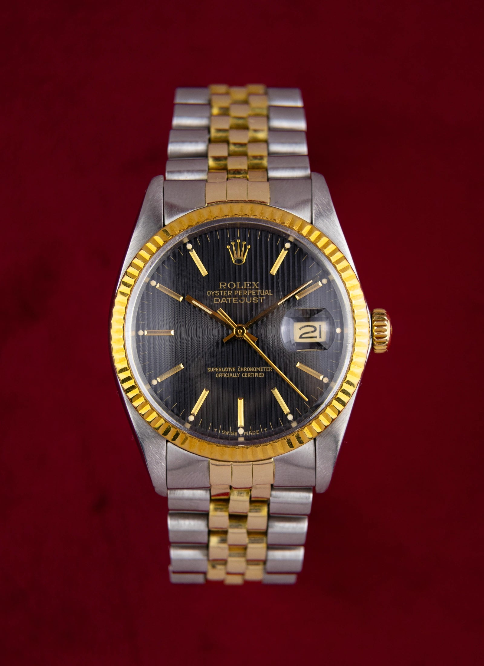 1982 Rolex Datejust 16013 Bicolor Black Tapestry Dial