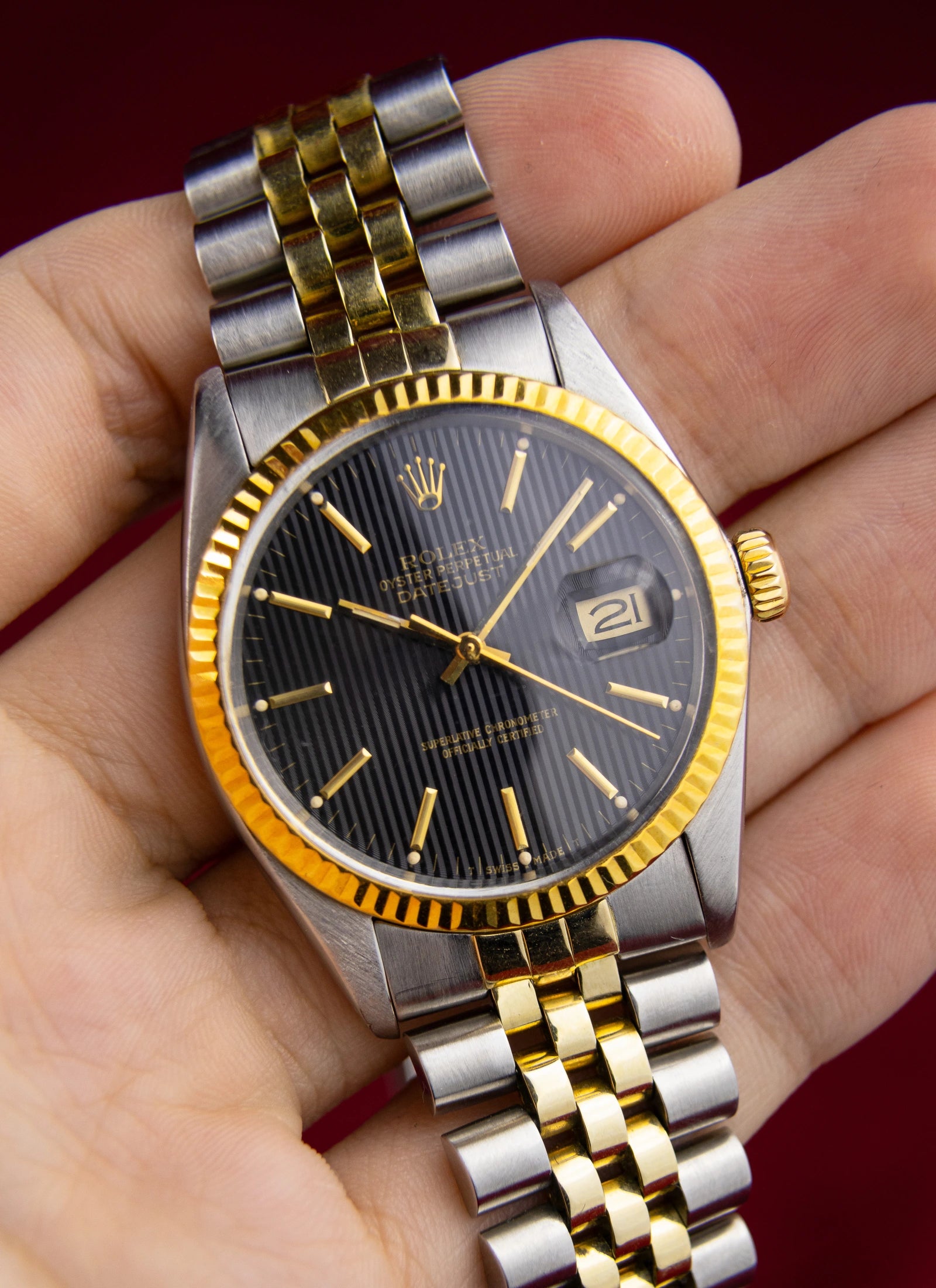 1982 Rolex Datejust 16013 Bicolor Black Tapestry Dial