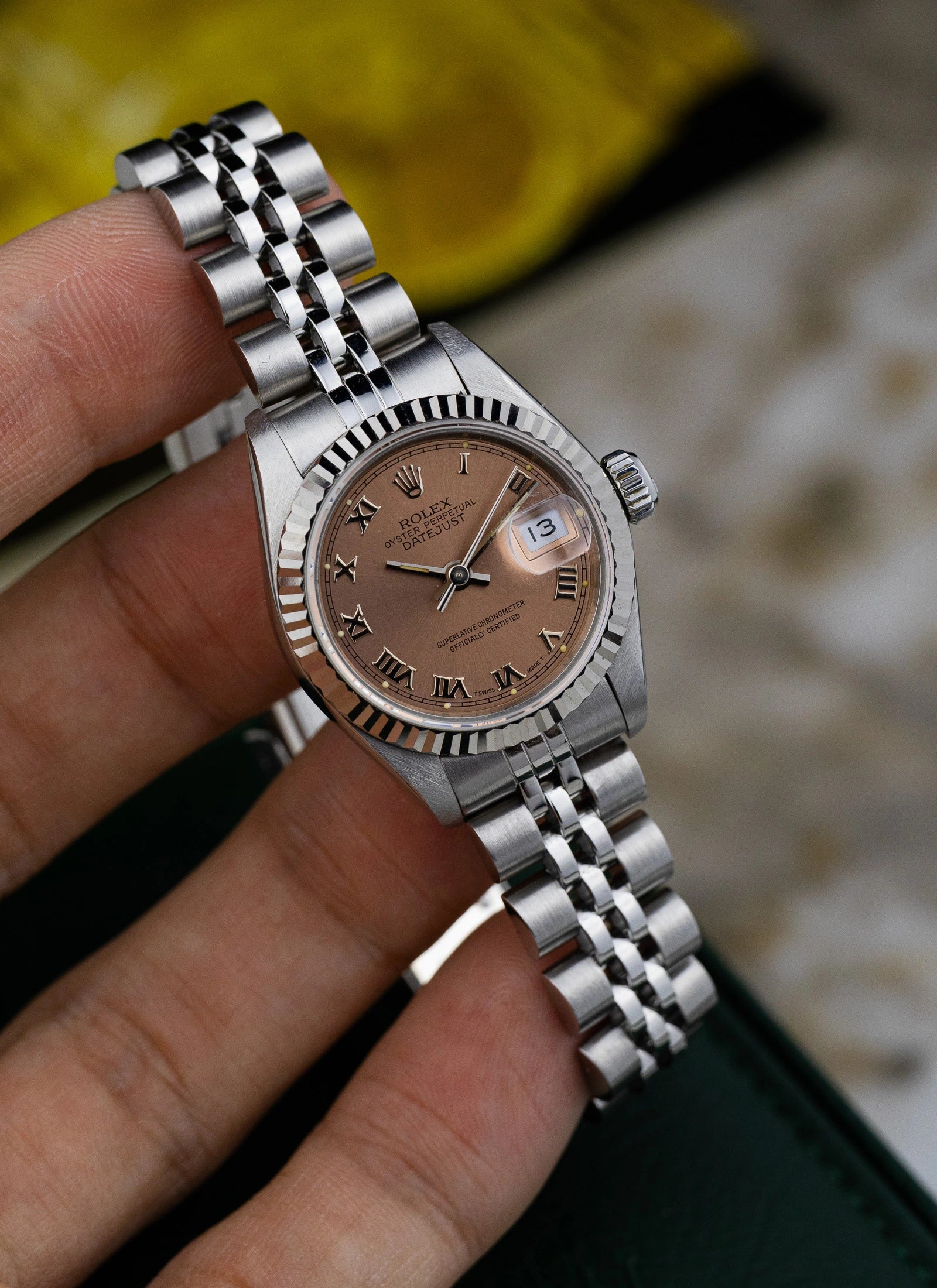 1990 Lady Rolex Datejust 69174 Salmon Roman Dial Full Set