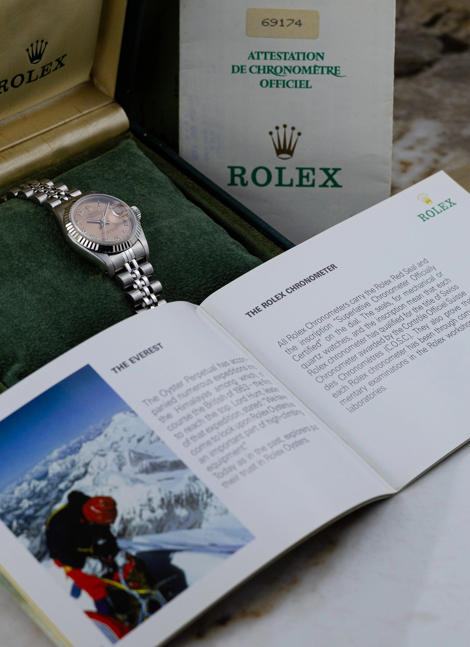 1990 Lady Rolex Datejust 69174 Salmon Roman Dial Full Set
