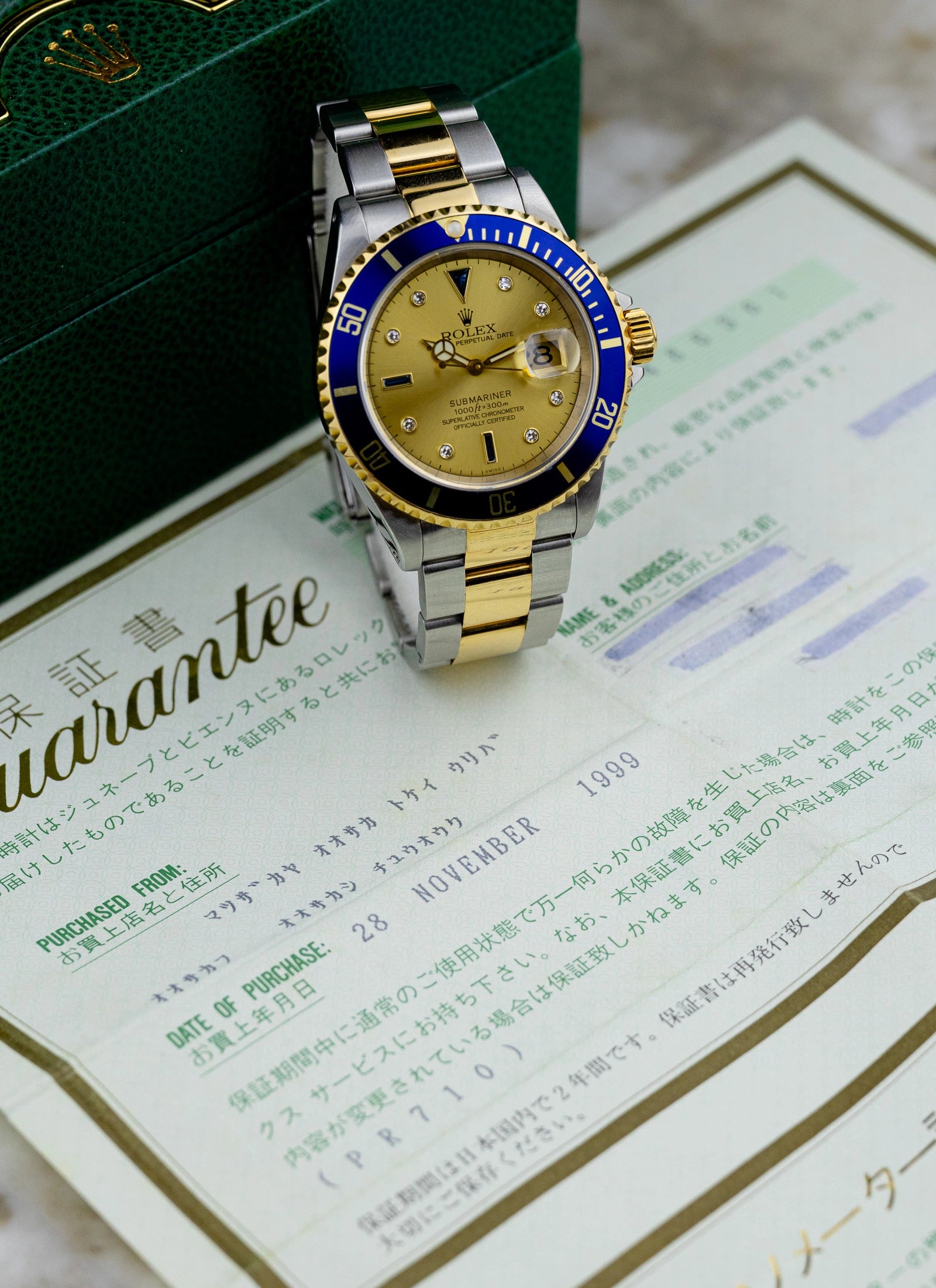 1999 Rolex Submariner Serti Dial Ref 16613