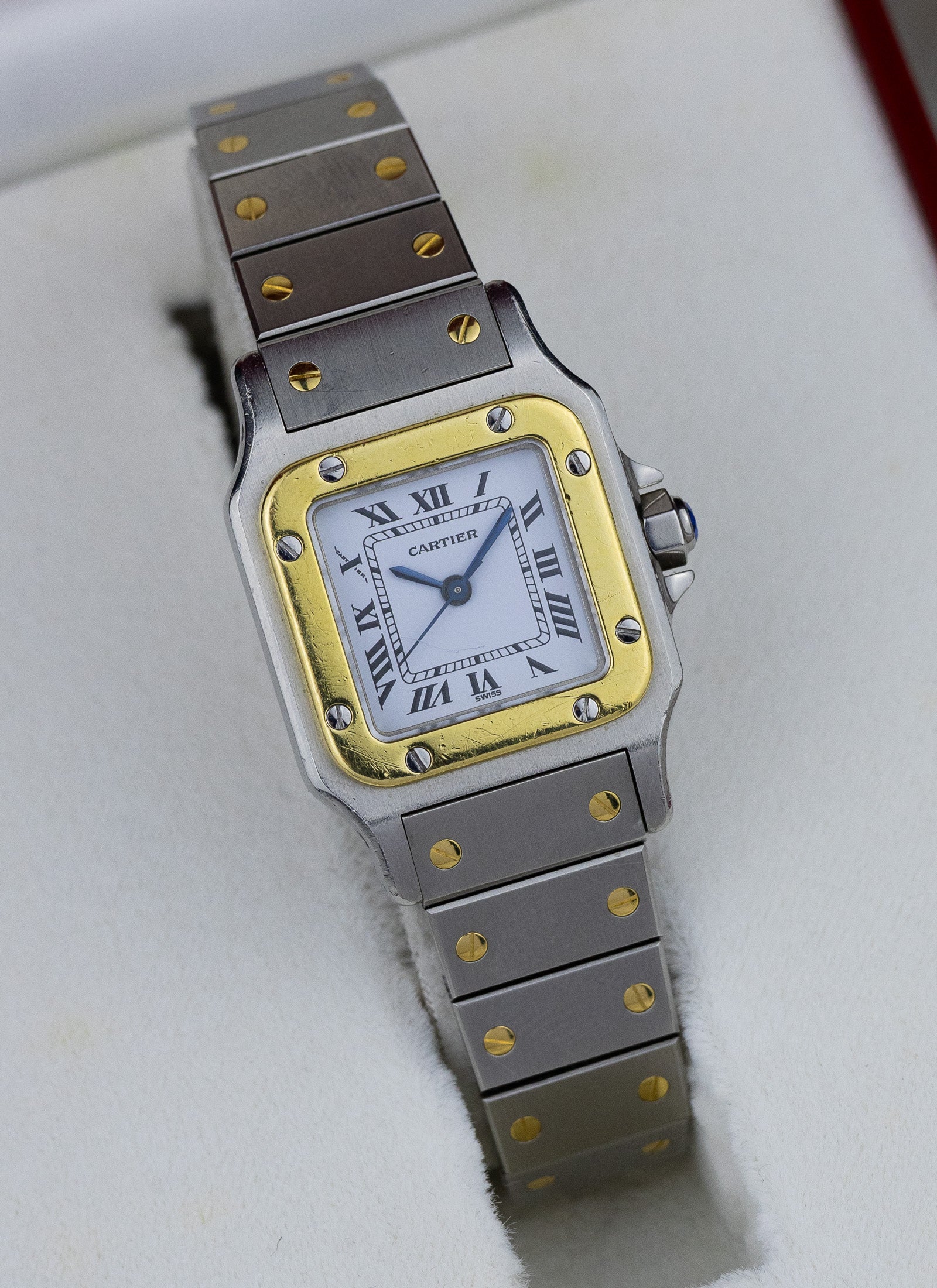1990s Lady Cartier Santos Caree Automatique Unpolished Box