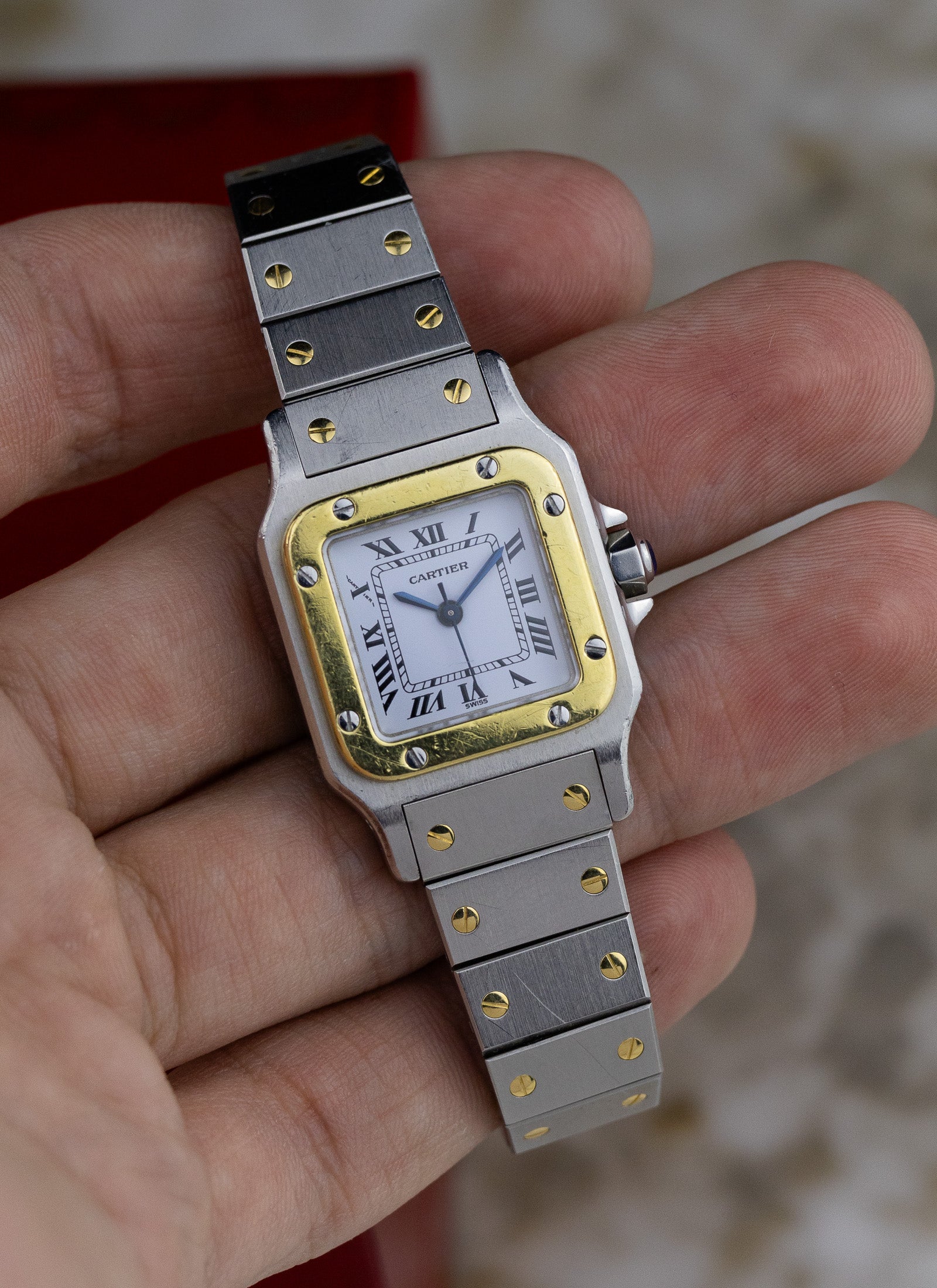 1990s Lady Cartier Santos Caree Automatique Unpolished Box