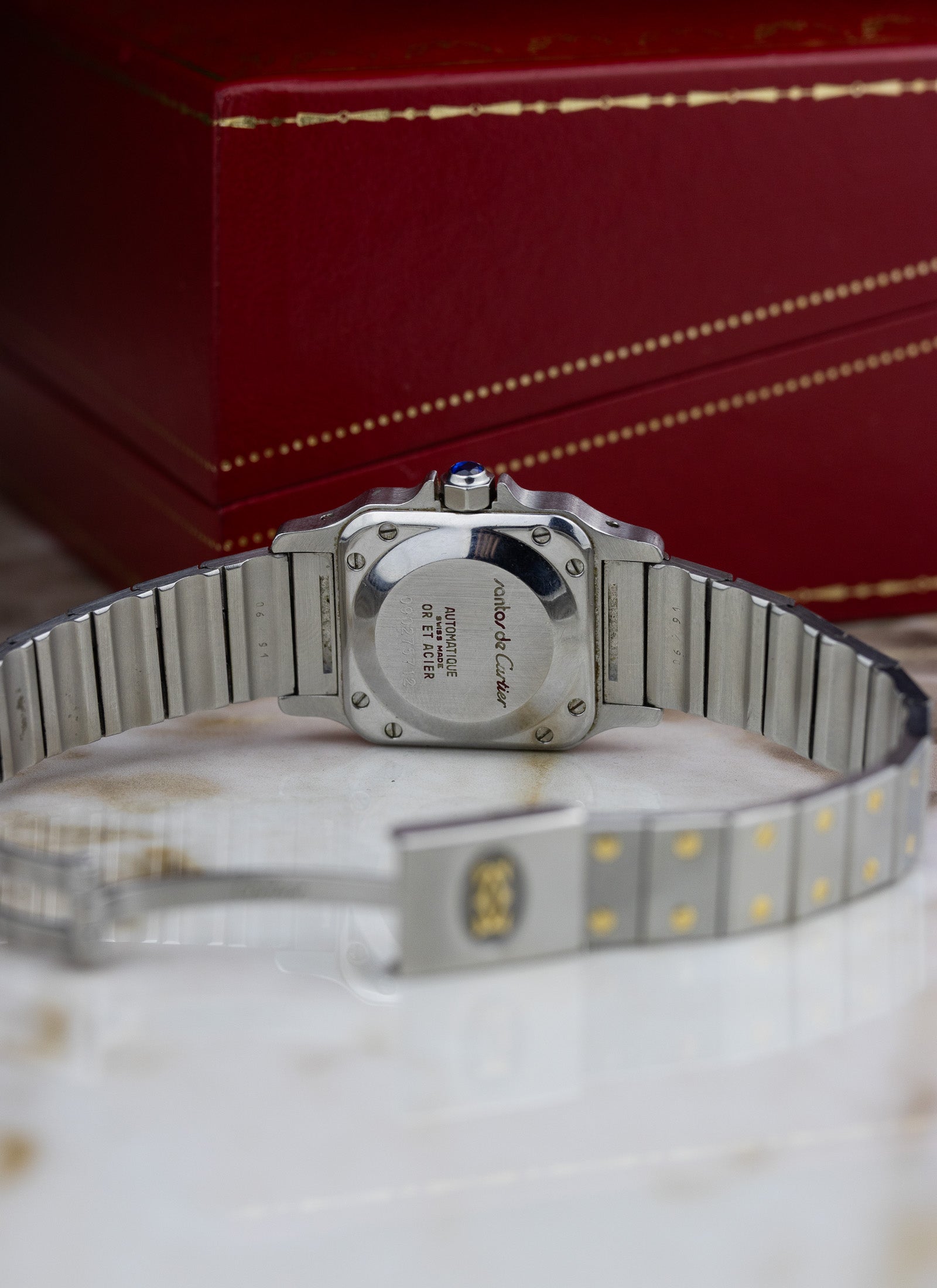 1990s Lady Cartier Santos Caree Automatique Unpolished Box