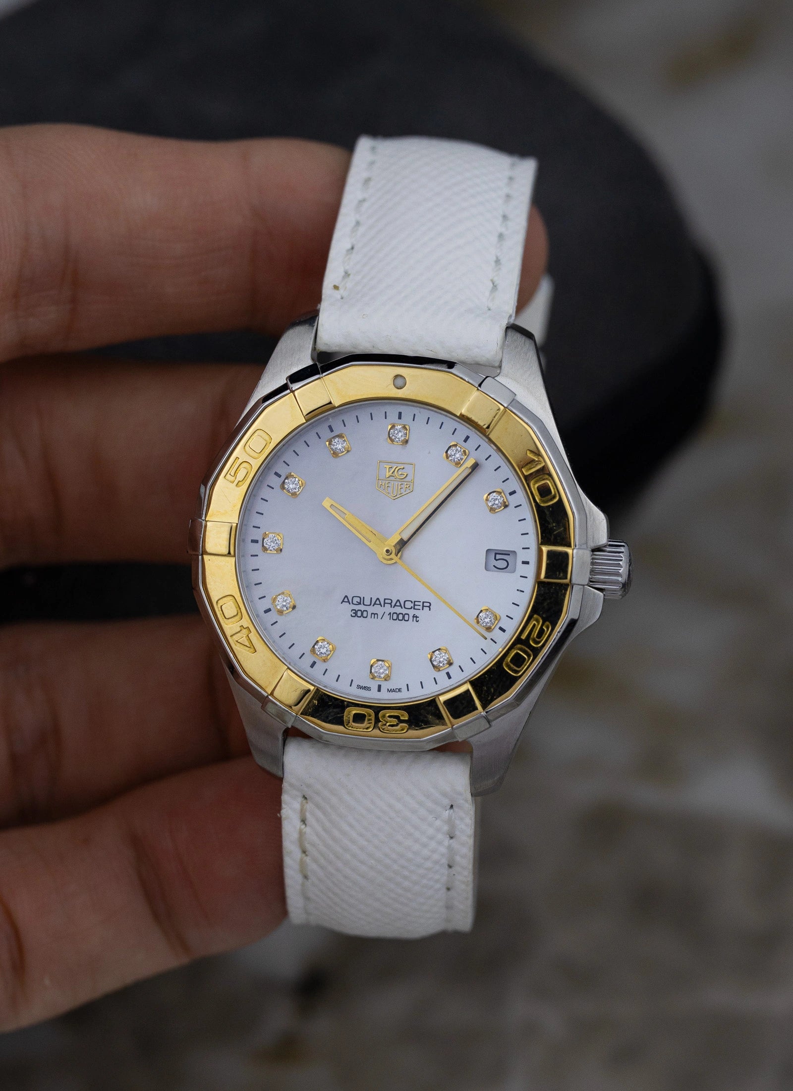 2000s Lady Tag Heuer Aquaracer MOP Diamonds Dial WAY1351 Travel Box