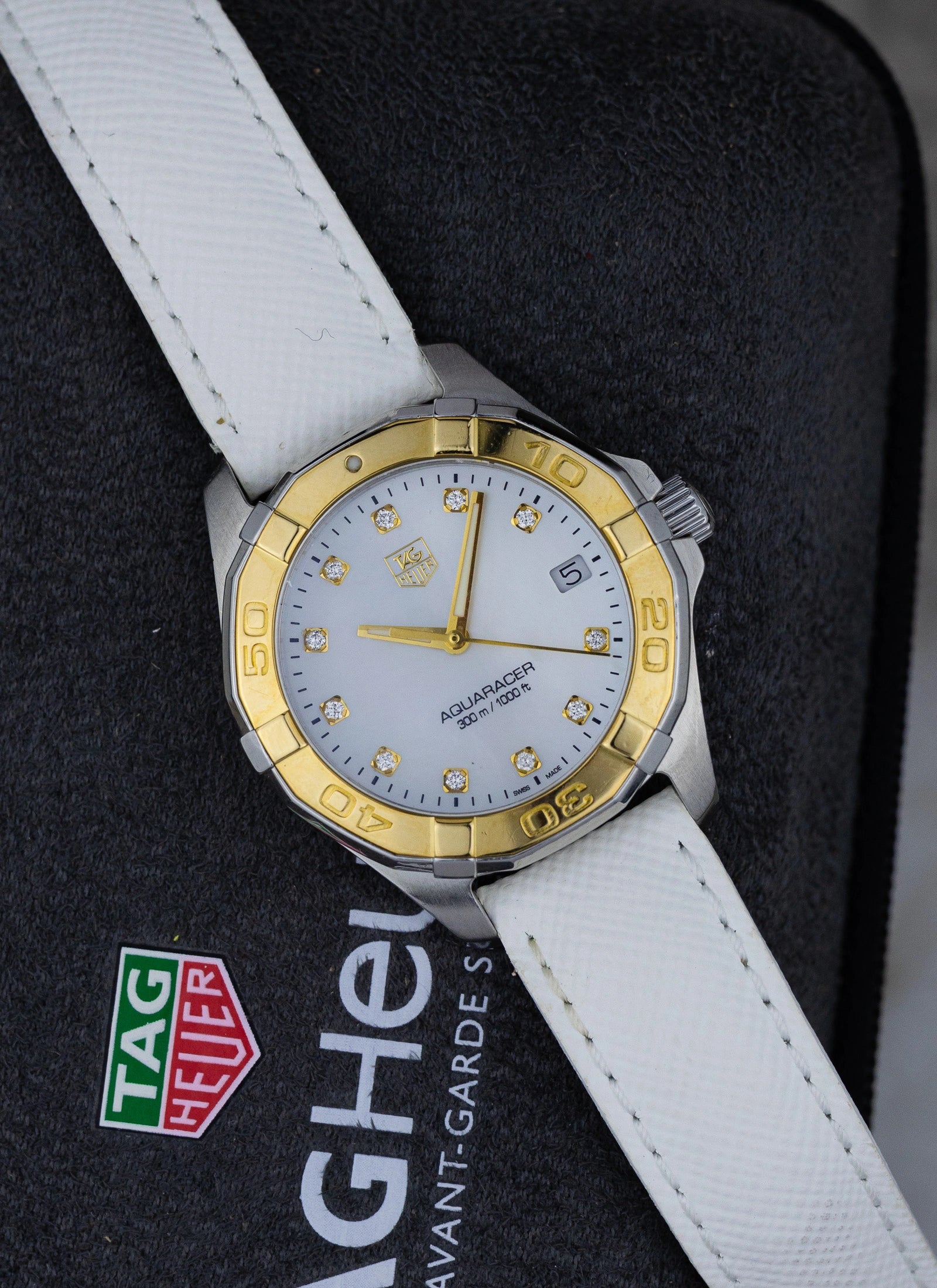 2000s Lady Tag Heuer Aquaracer MOP Diamonds Dial WAY1351 Travel Box