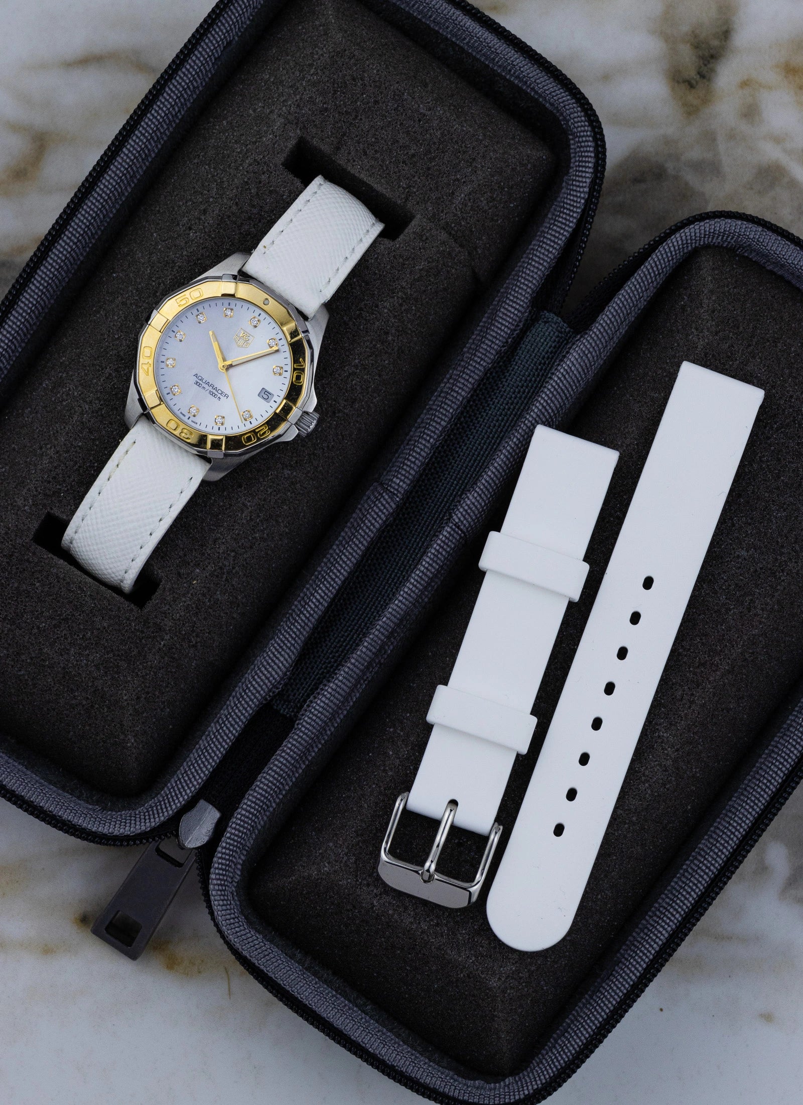 2000s Lady Tag Heuer Aquaracer MOP Diamonds Dial WAY1351 Travel Box