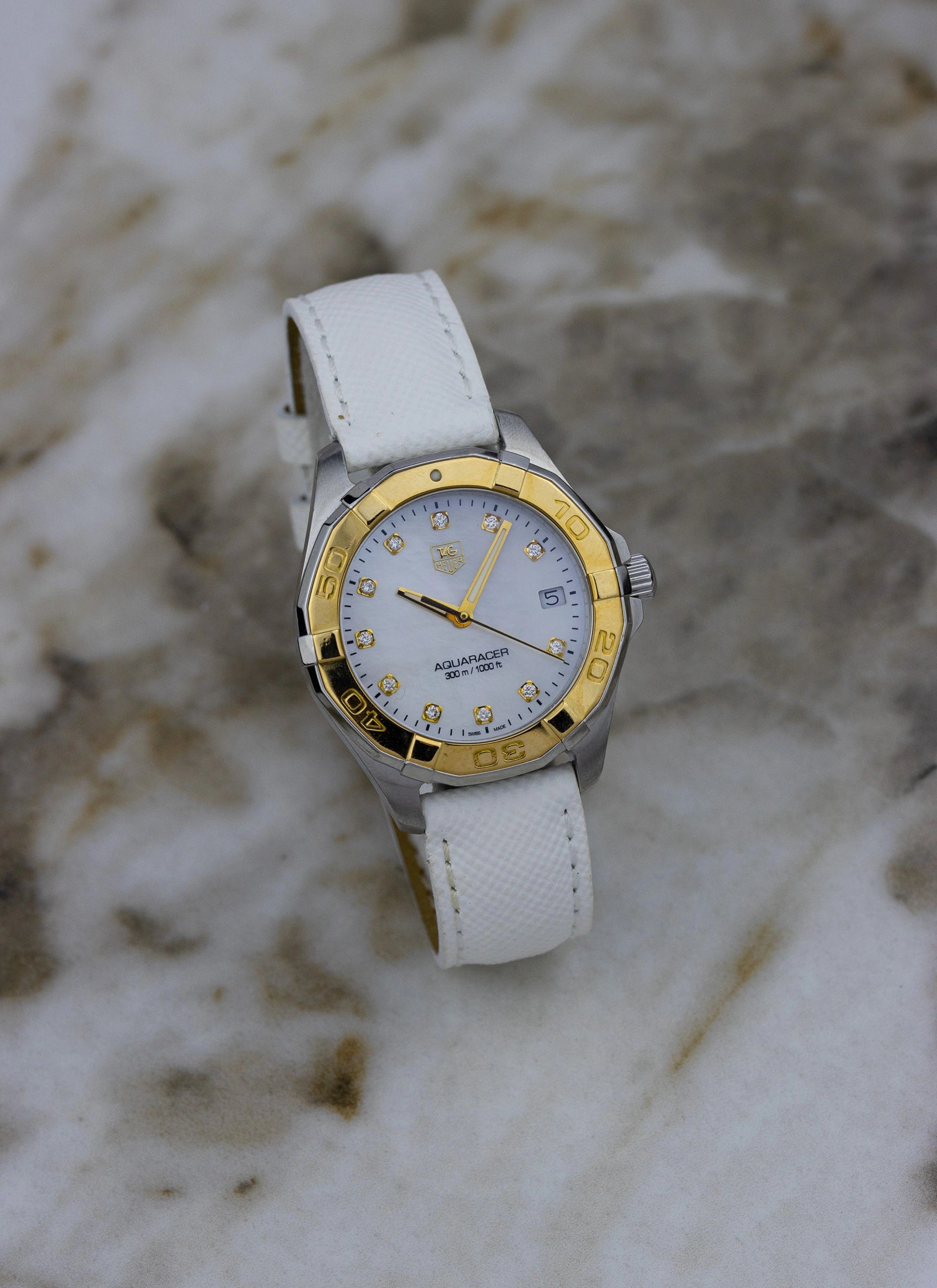 2000s Lady Tag Heuer Aquaracer MOP Diamonds Dial WAY1351 Travel Box