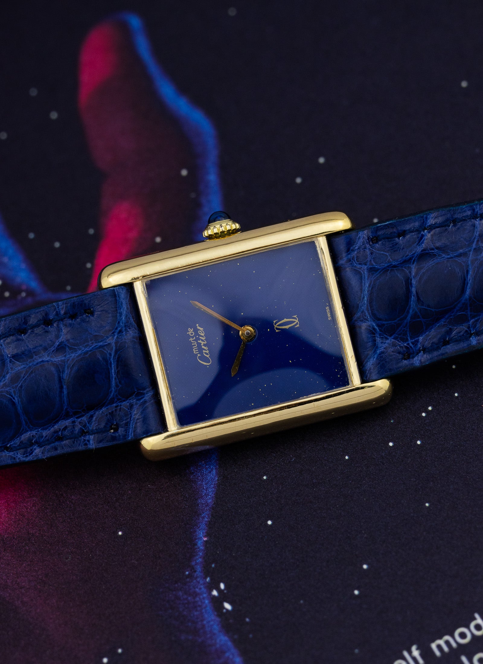 1980s Cartier Must Tank Lapis Lazuli Dial Manual Winding