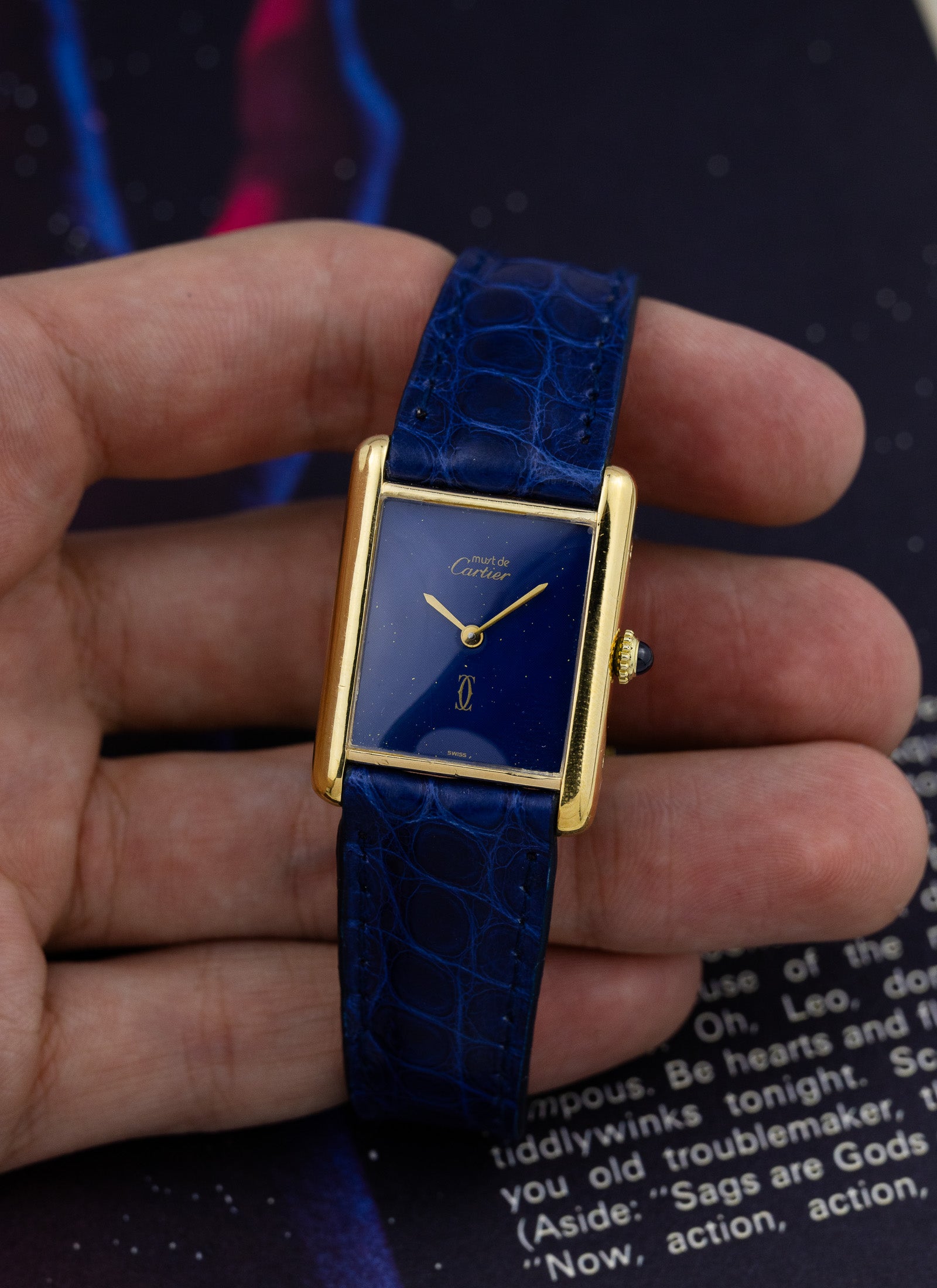 1980s Cartier Must Tank Lapis Lazuli Dial Manual Winding