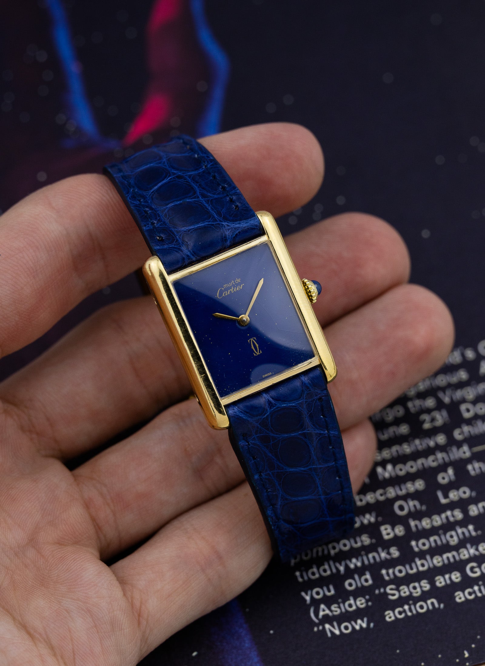 1980s Cartier Must Tank Lapis Lazuli Dial Manual Winding