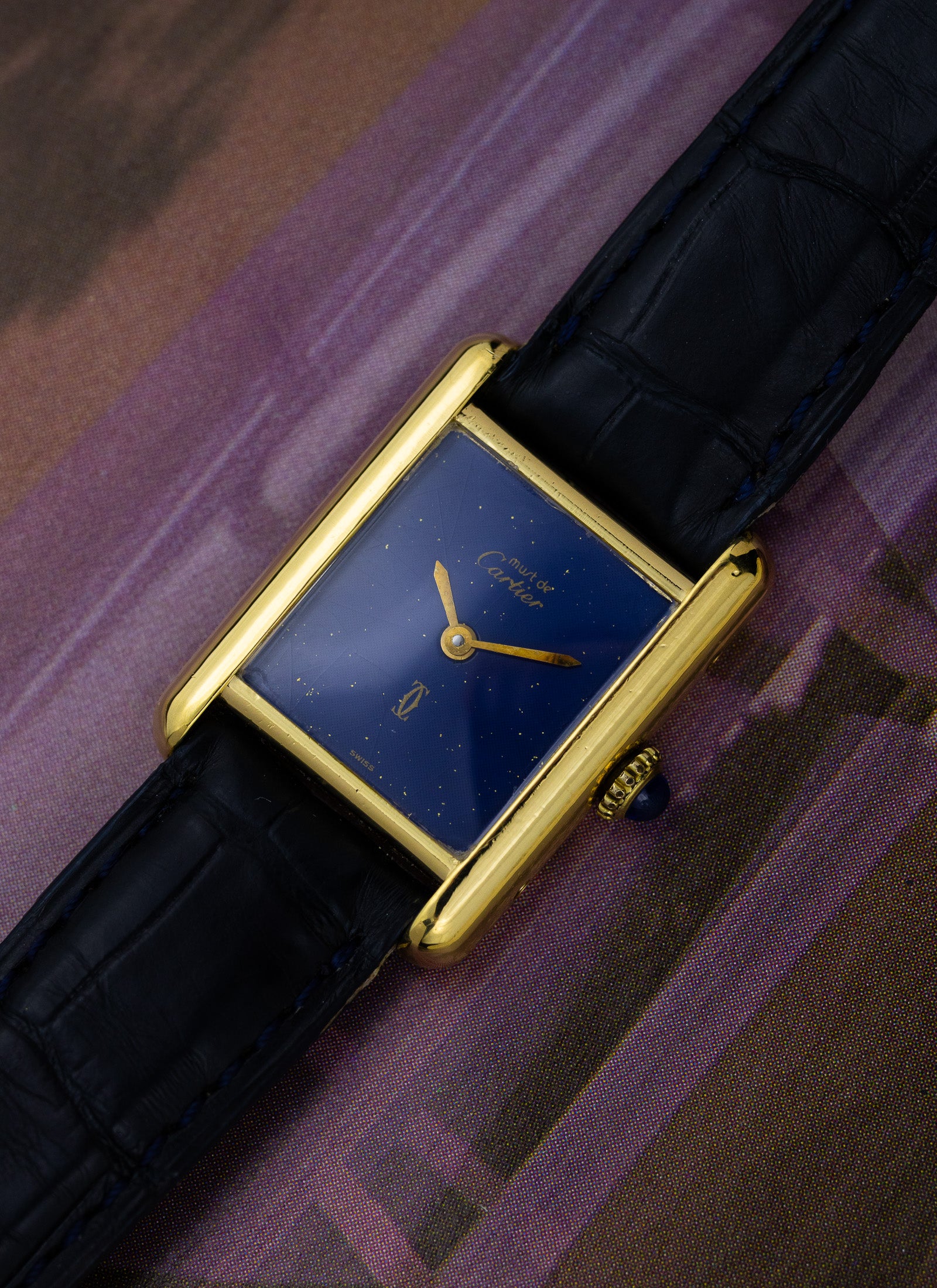 1970s Cartier Tank Lapis Lazuli Blue Dial