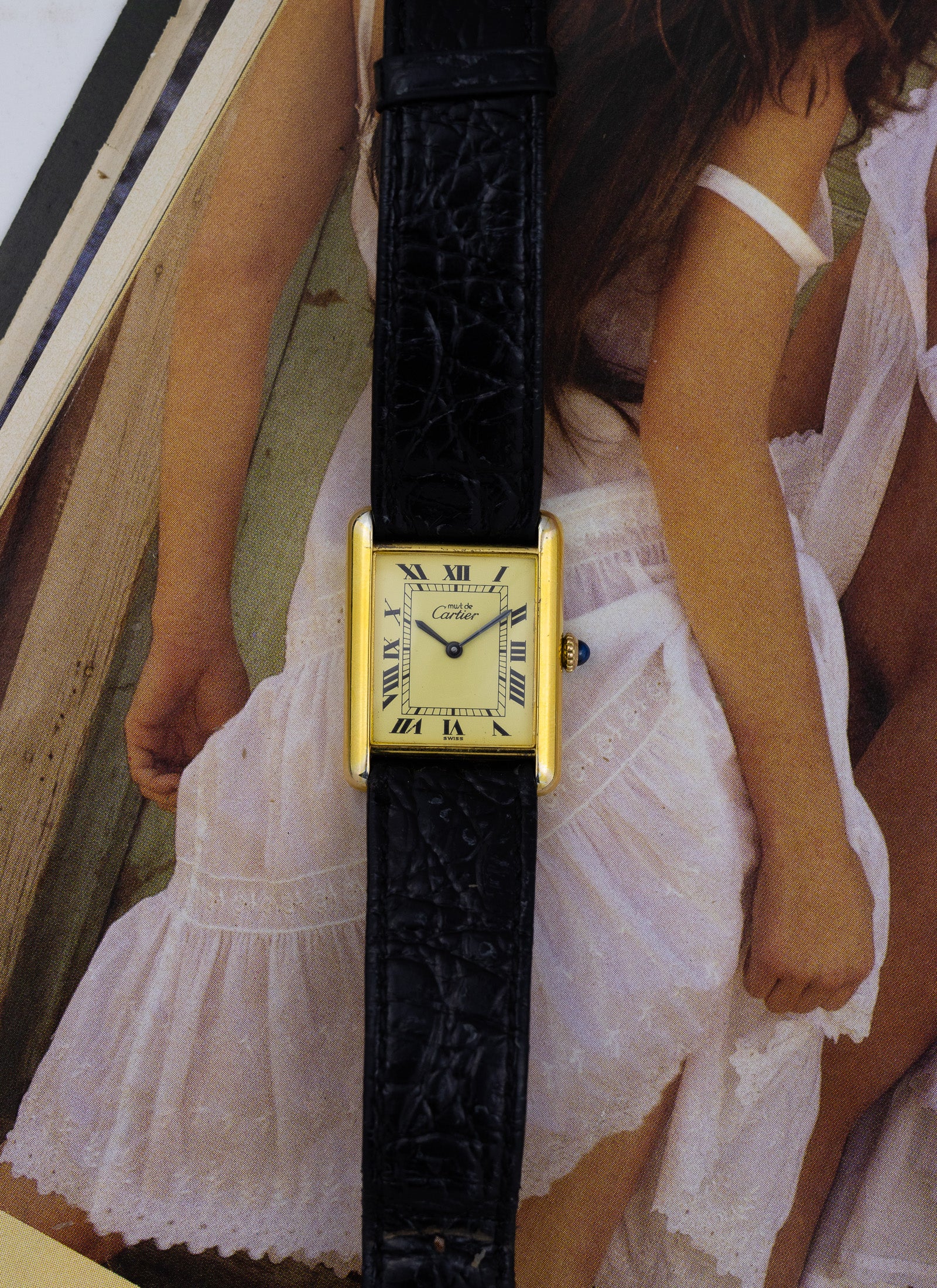 1980s Cartier Must Tank Ivory Manual Winding