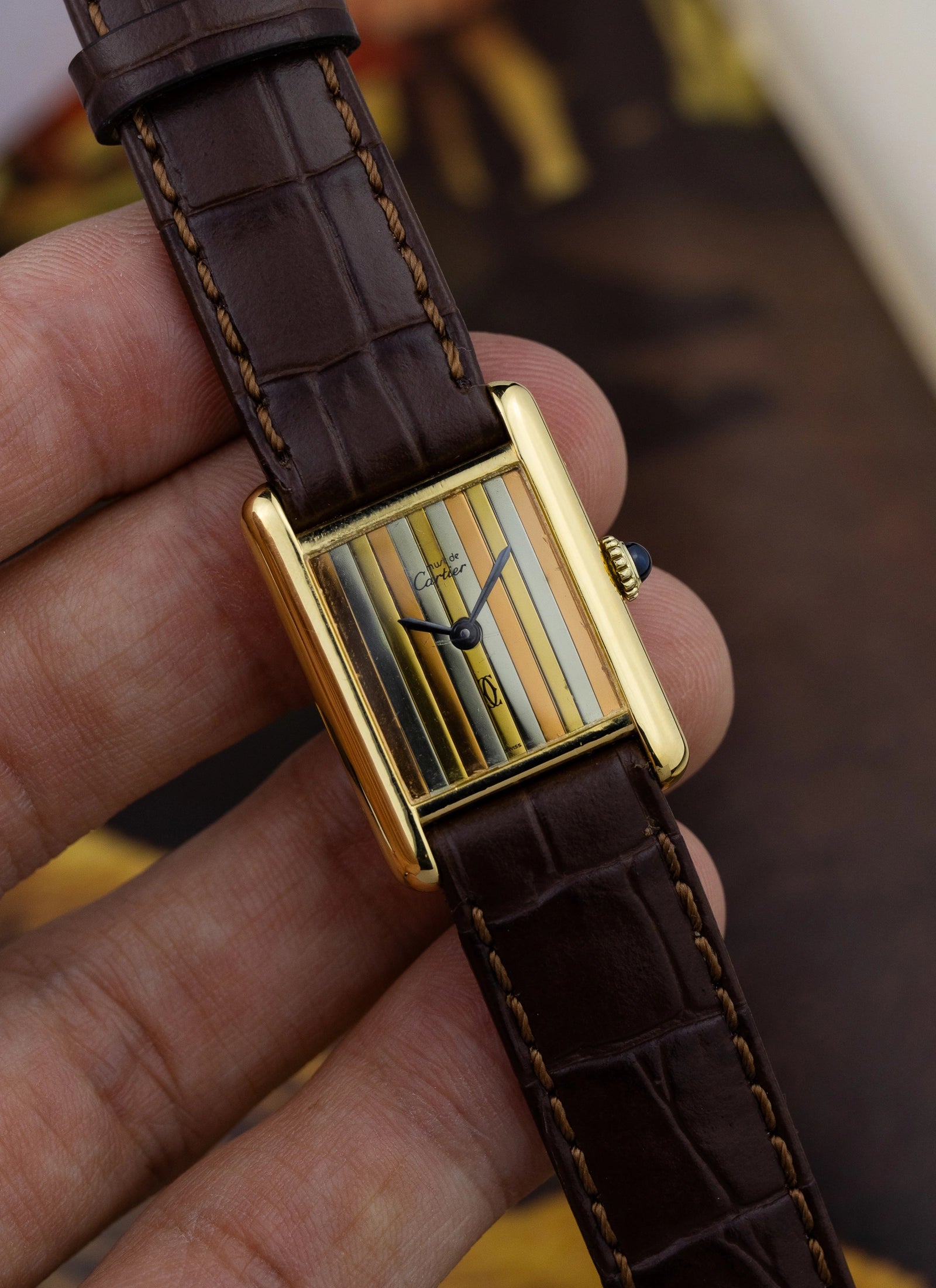 1980s Lady Cartier Must Tank Trinity Dial Manual Winding