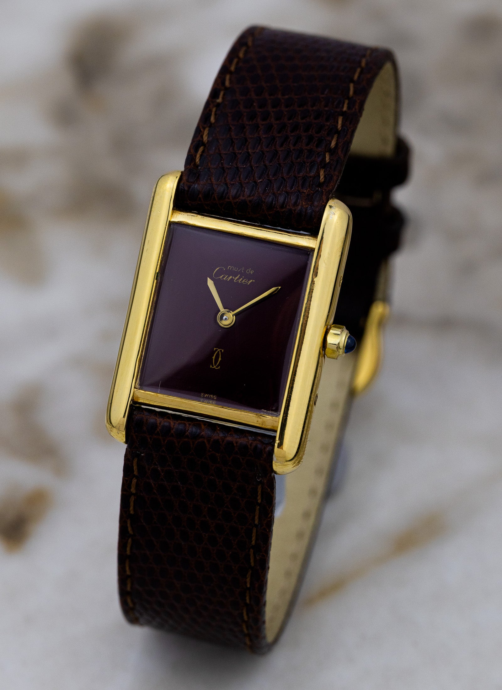 1990s Ladies Must de Cartier Tank Burgundy Dial 3 66001