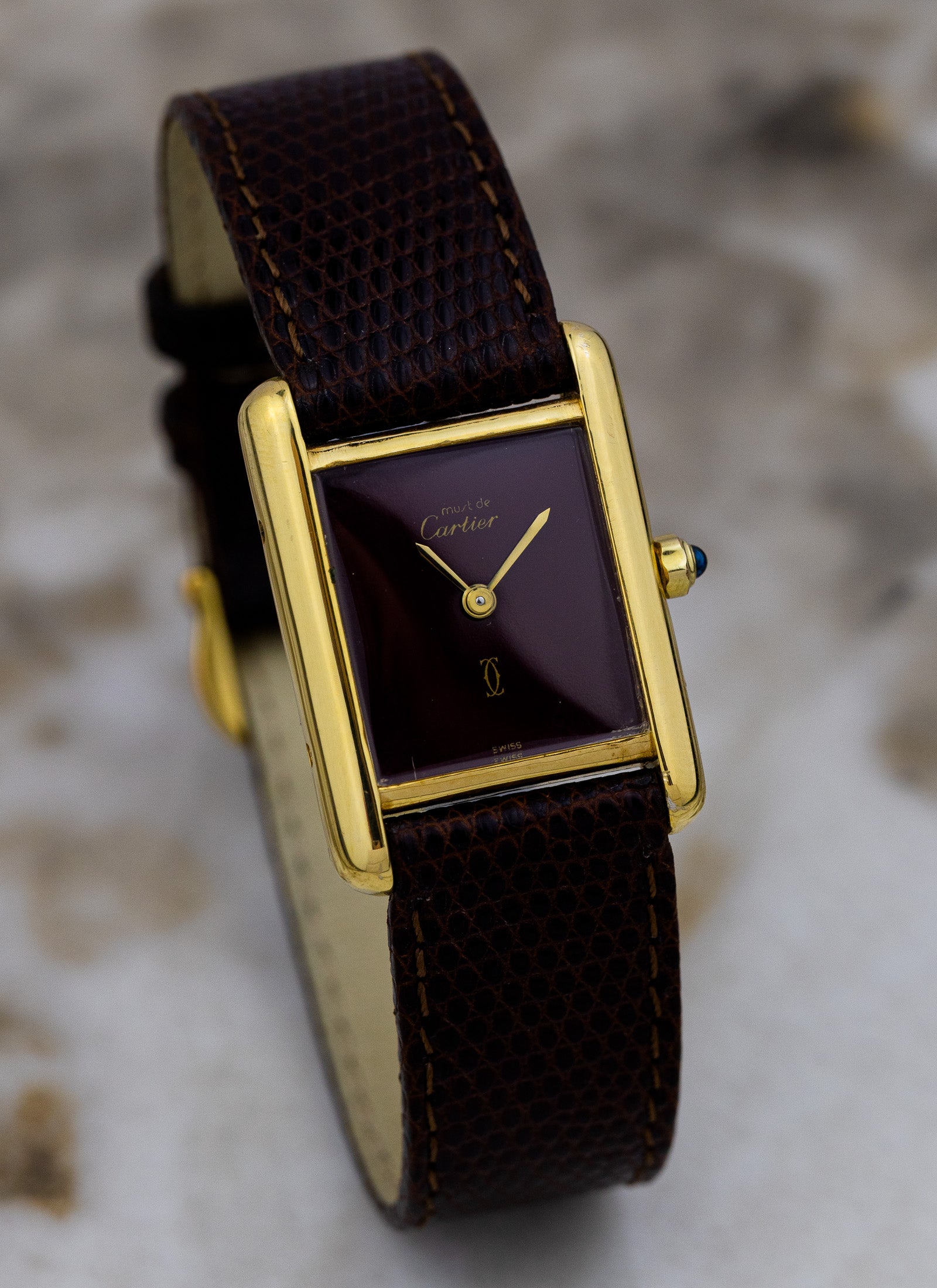 1990s Ladies Must de Cartier Tank Burgundy Dial 3 66001
