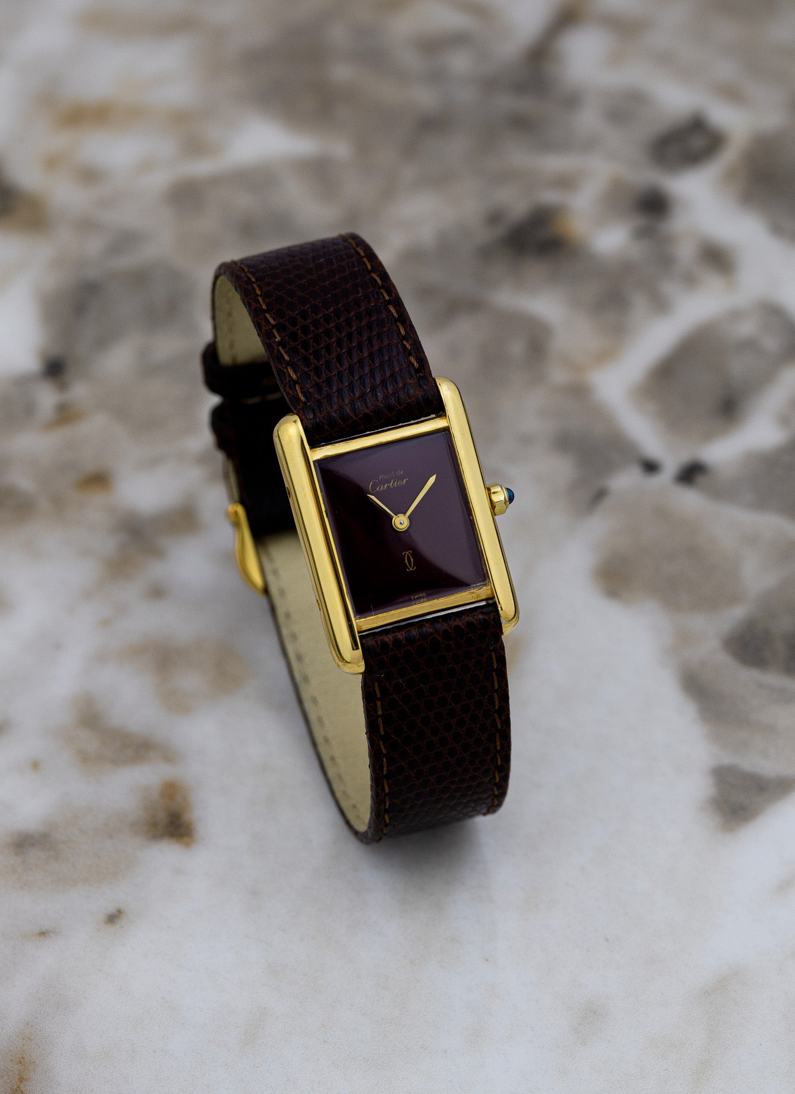 1990s Ladies Must de Cartier Tank Burgundy Dial 3 66001