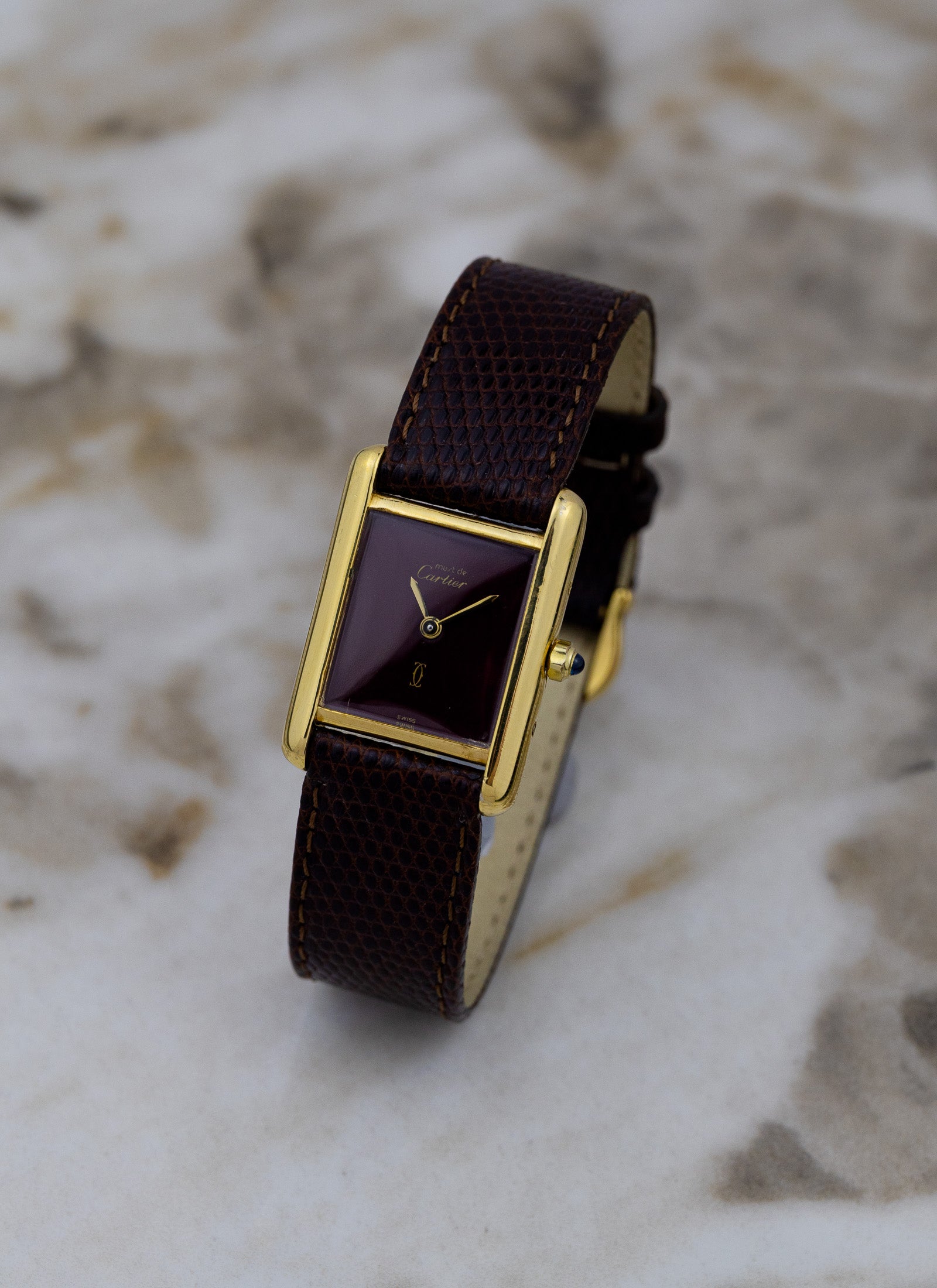 1990s Ladies Must de Cartier Tank Burgundy Dial 3 66001