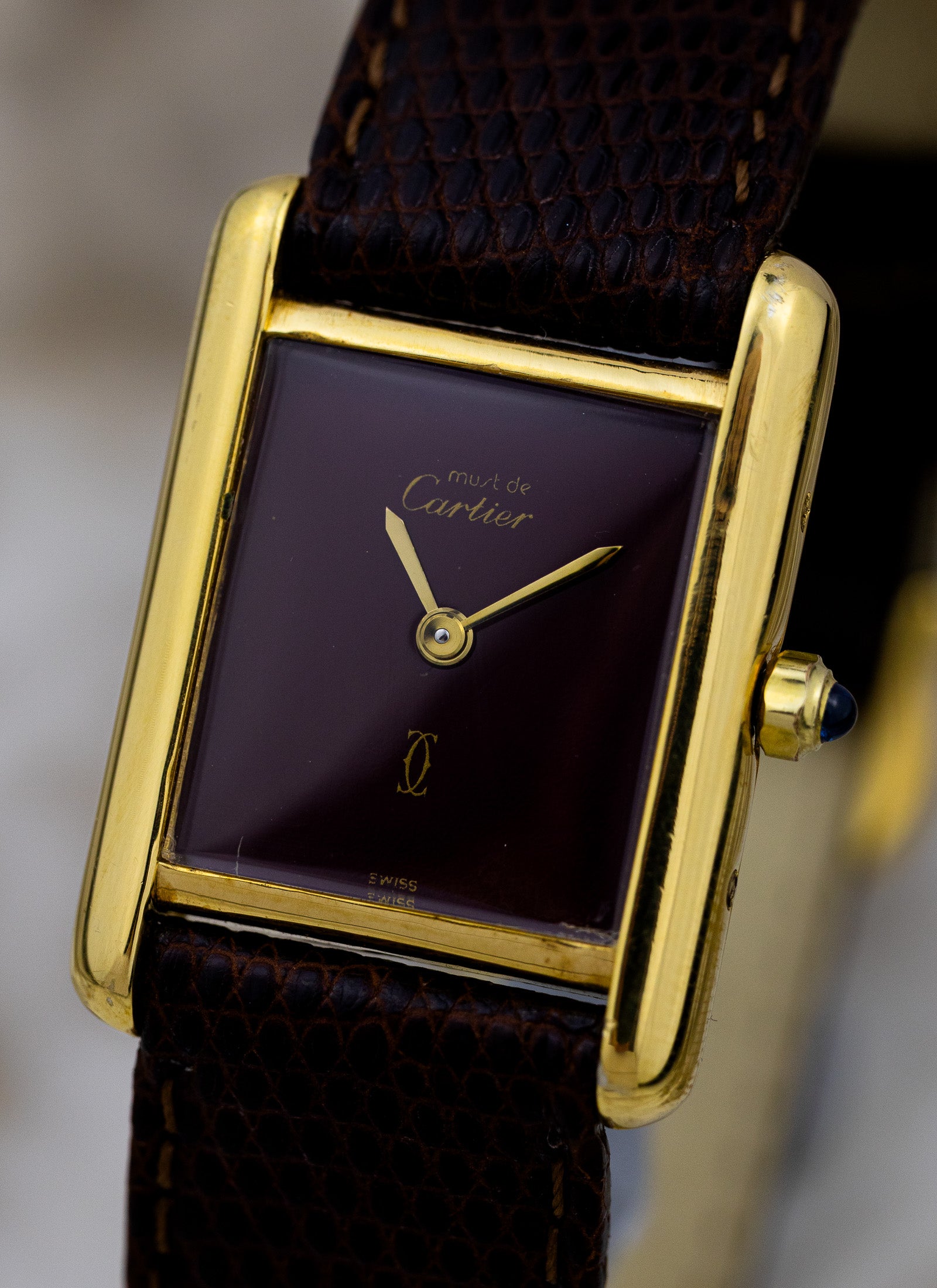 1990s Ladies Must de Cartier Tank Burgundy Dial 3 66001