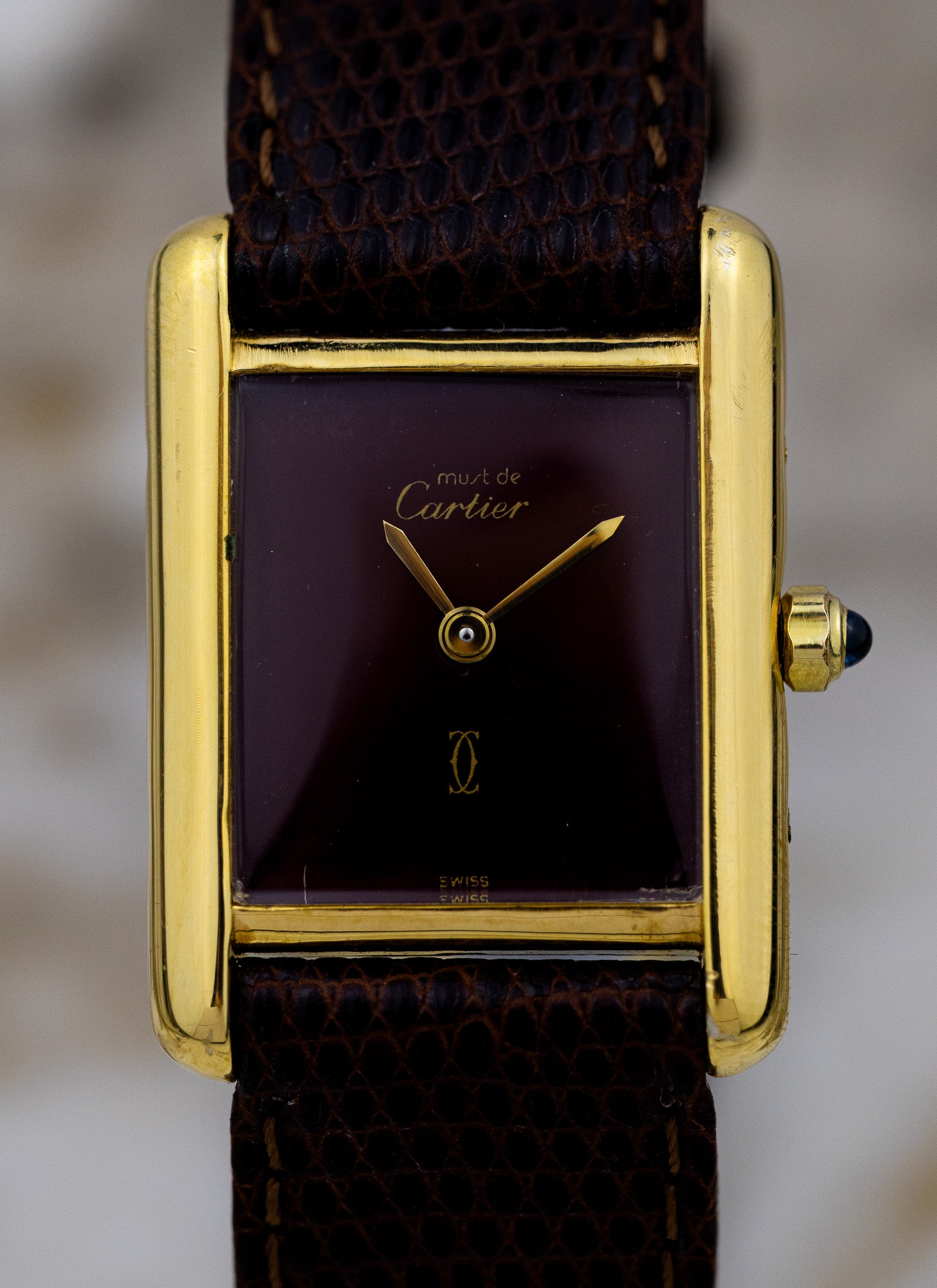 1990s Ladies Must de Cartier Tank Burgundy Dial 3 66001