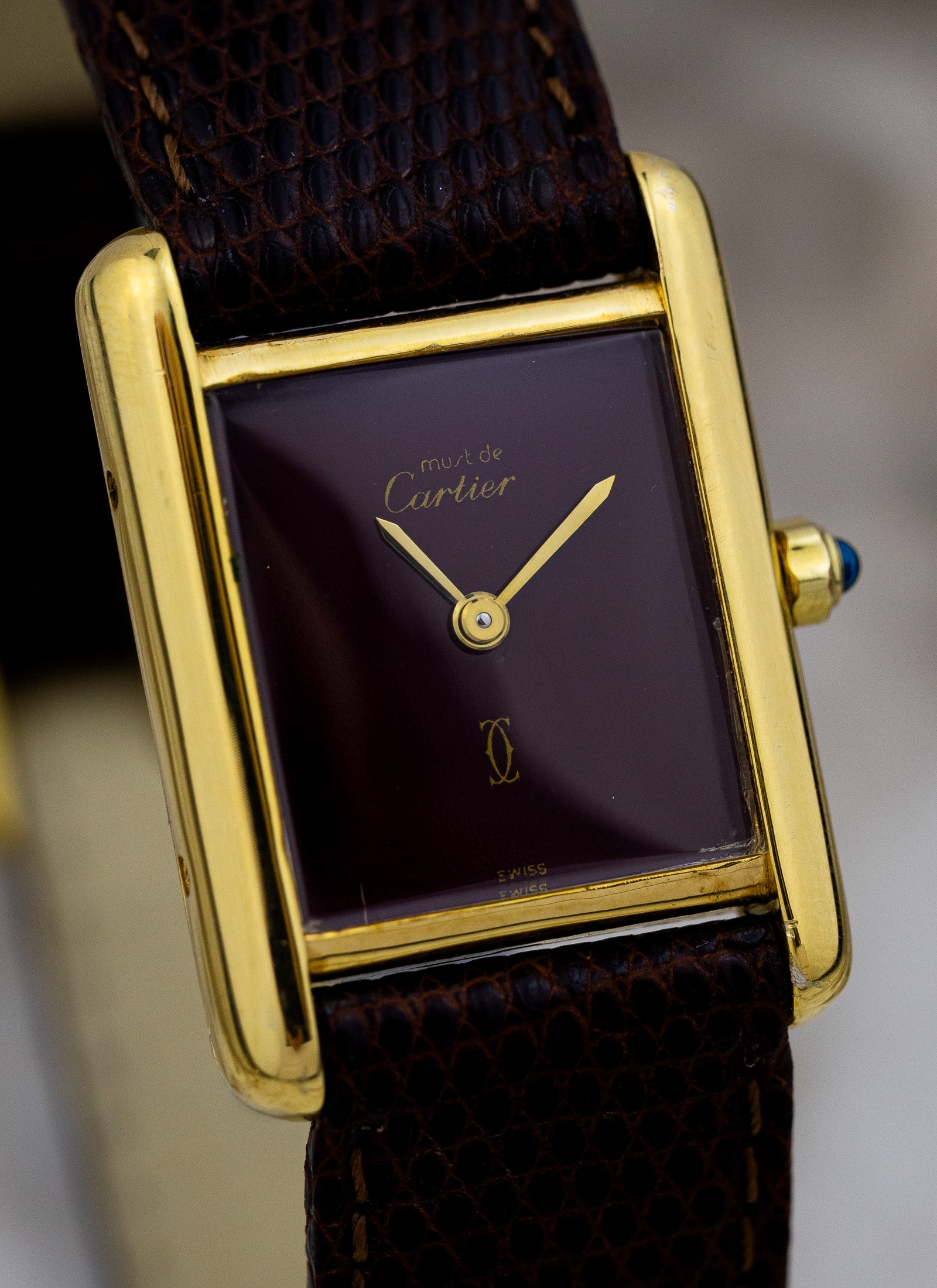 1990s Ladies Must de Cartier Tank Burgundy Dial 3 66001
