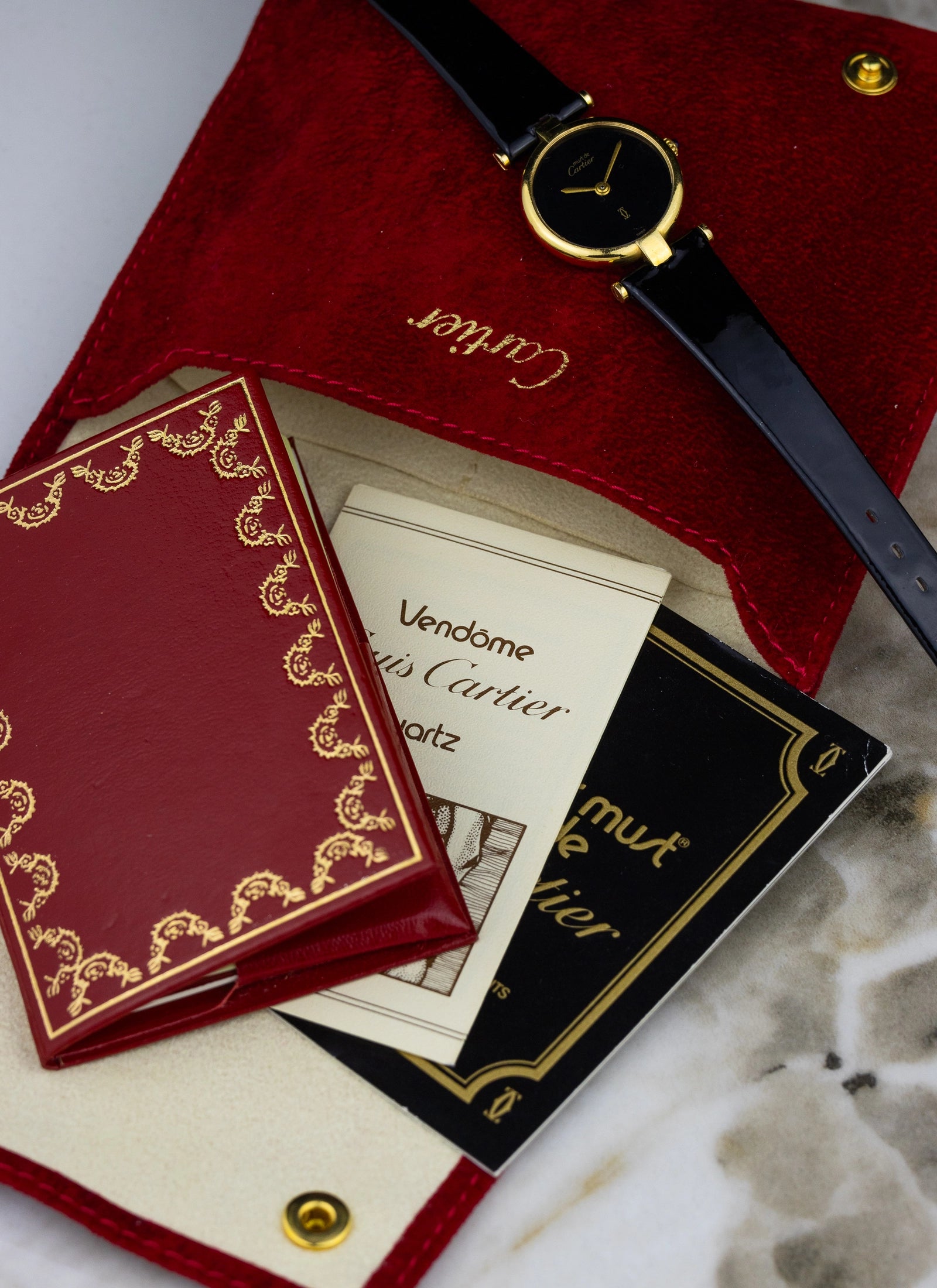 1980 Lady Cartier Must Vendome Black Dial 84977913 Travel Box & Papers