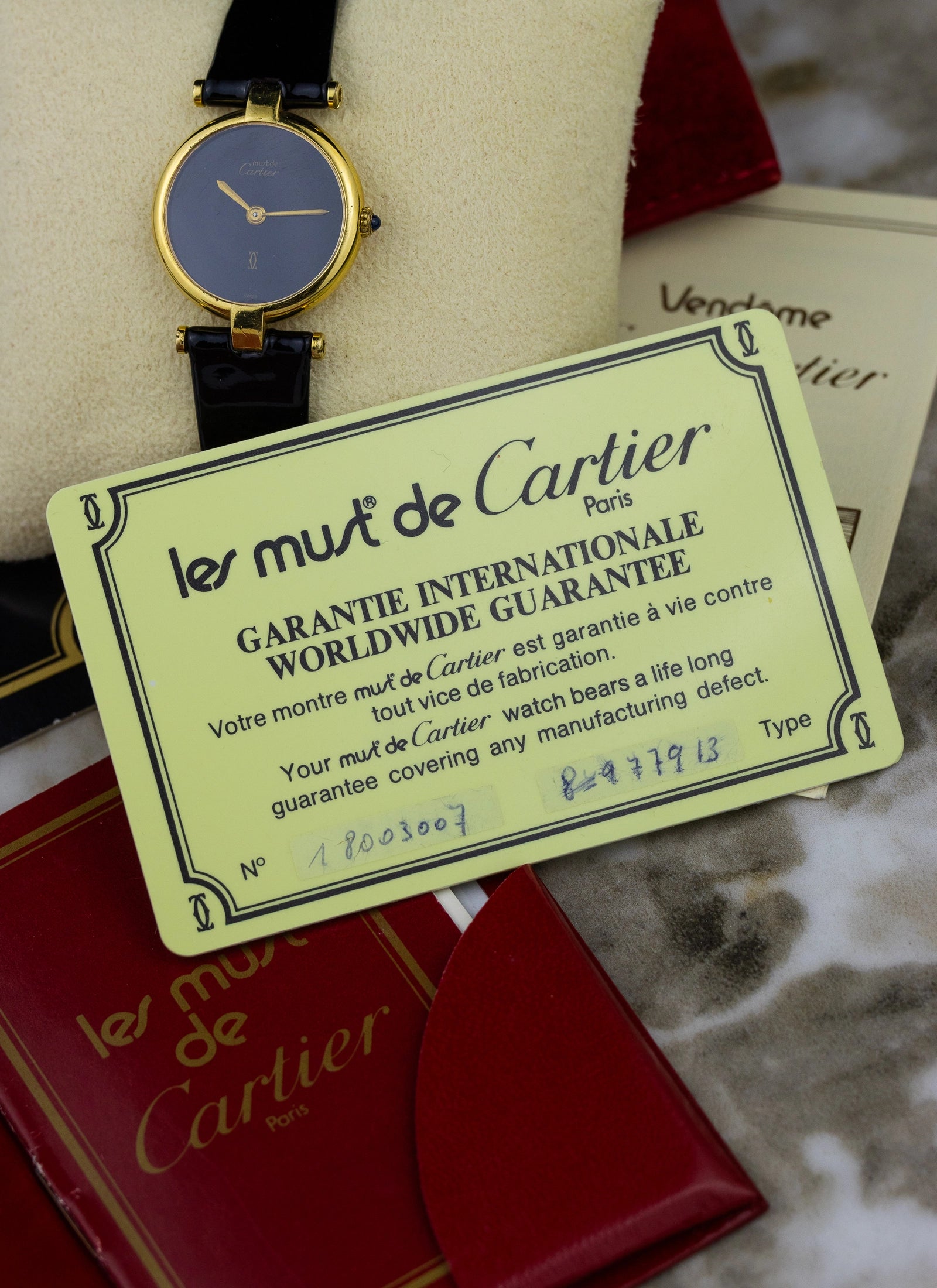 1980 Lady Cartier Must Vendome Black Dial 84977913 Travel Box & Papers