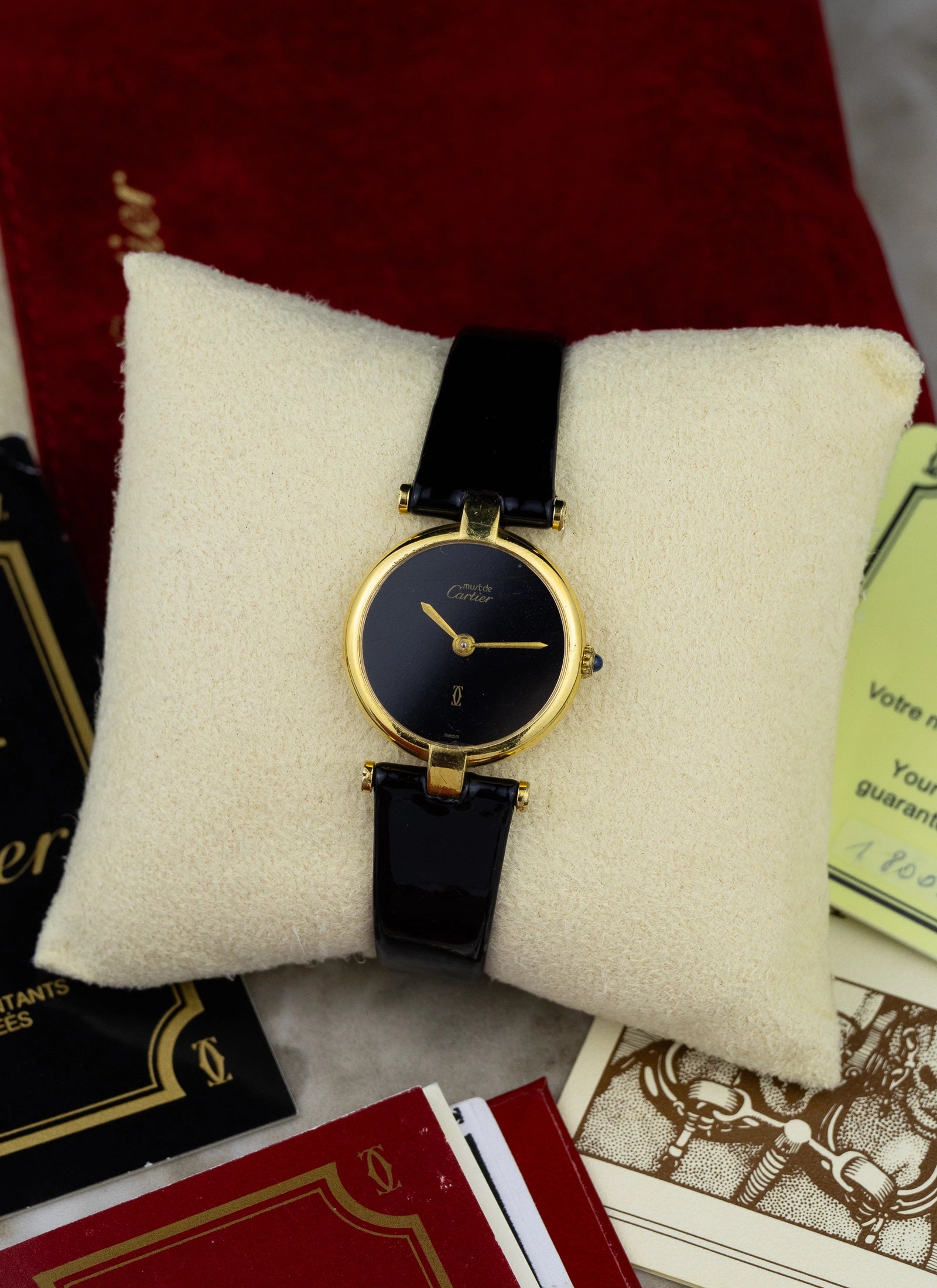 1980 Lady Cartier Must Vendome Black Dial 84977913 Travel Box & Papers