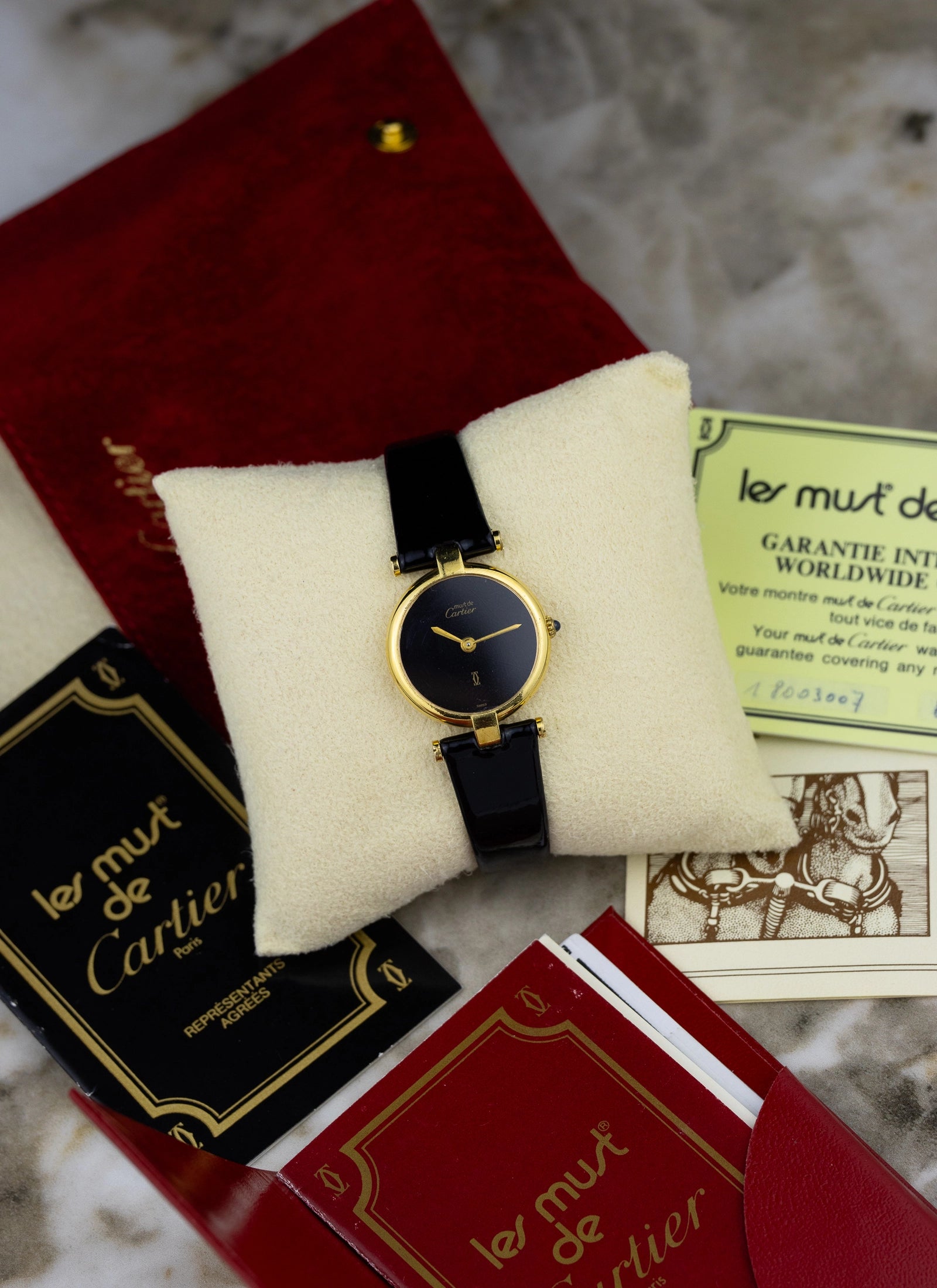 1980 Lady Cartier Must Vendome Black Dial 84977913 Travel Box & Papers