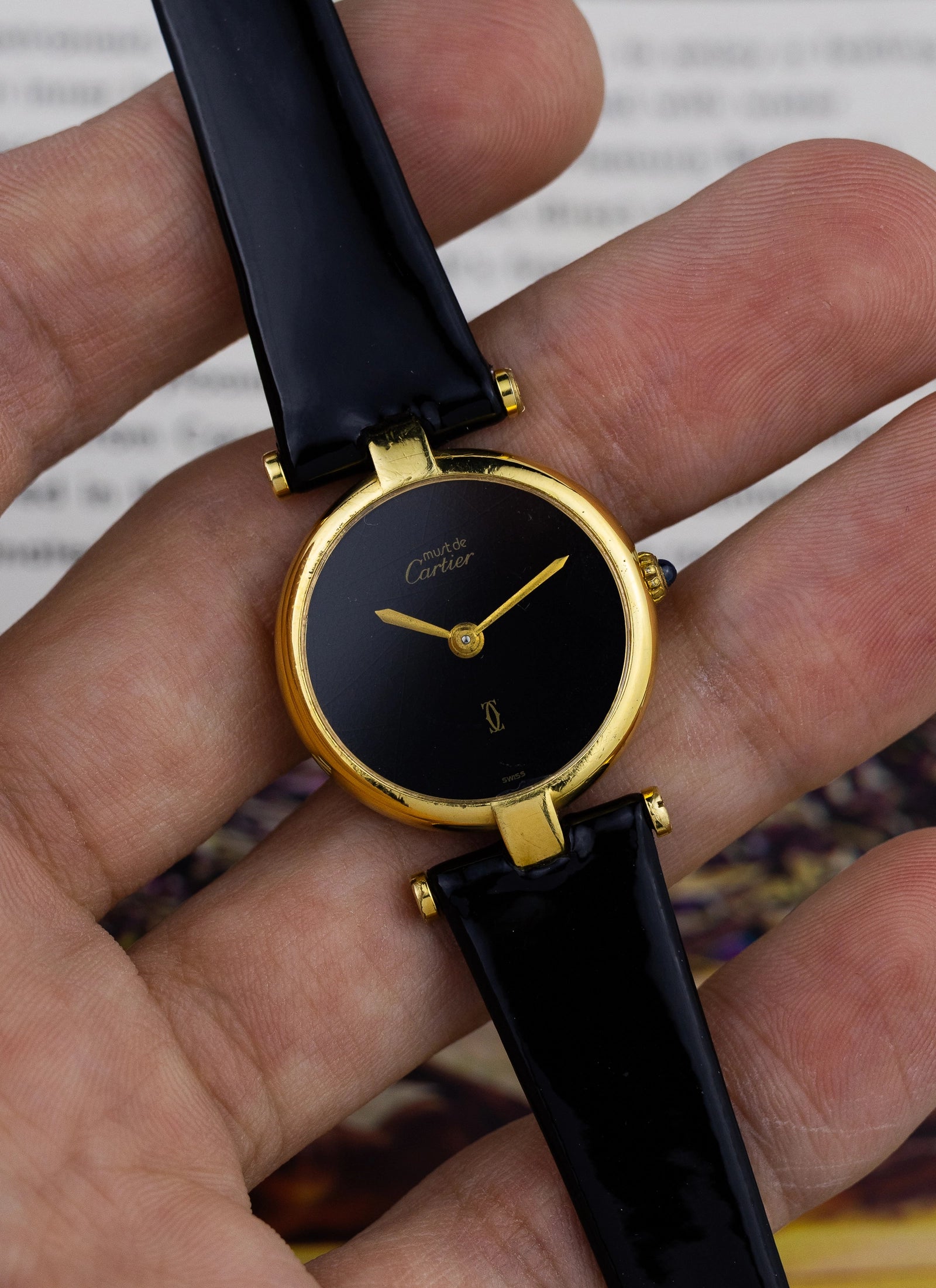 1980 Lady Cartier Must Vendome Black Dial 84977913 Travel Box & Papers