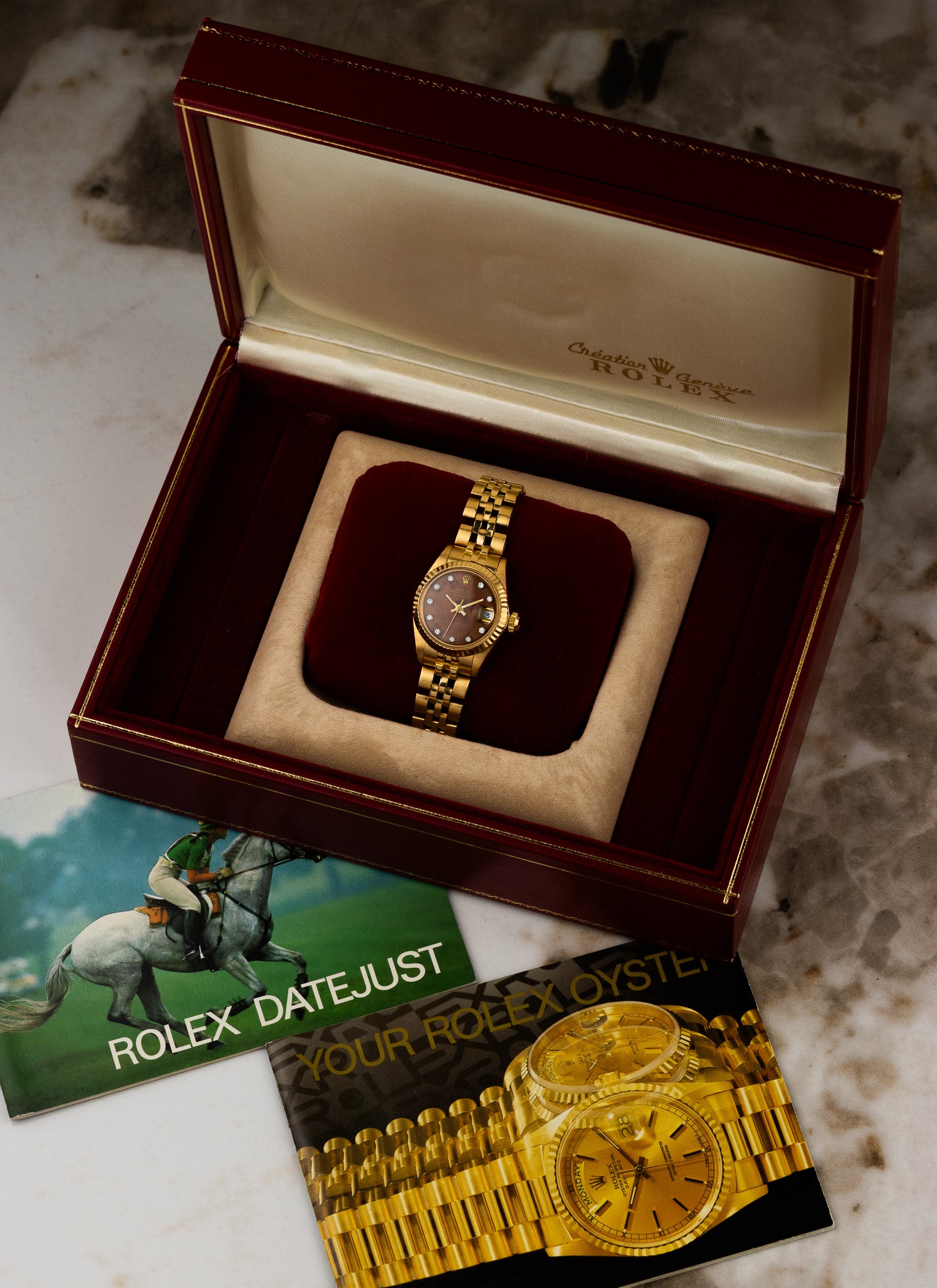 1979 18K Lady Rolex Datejust Wooden Diamonds Dial 6917 Serviced Box