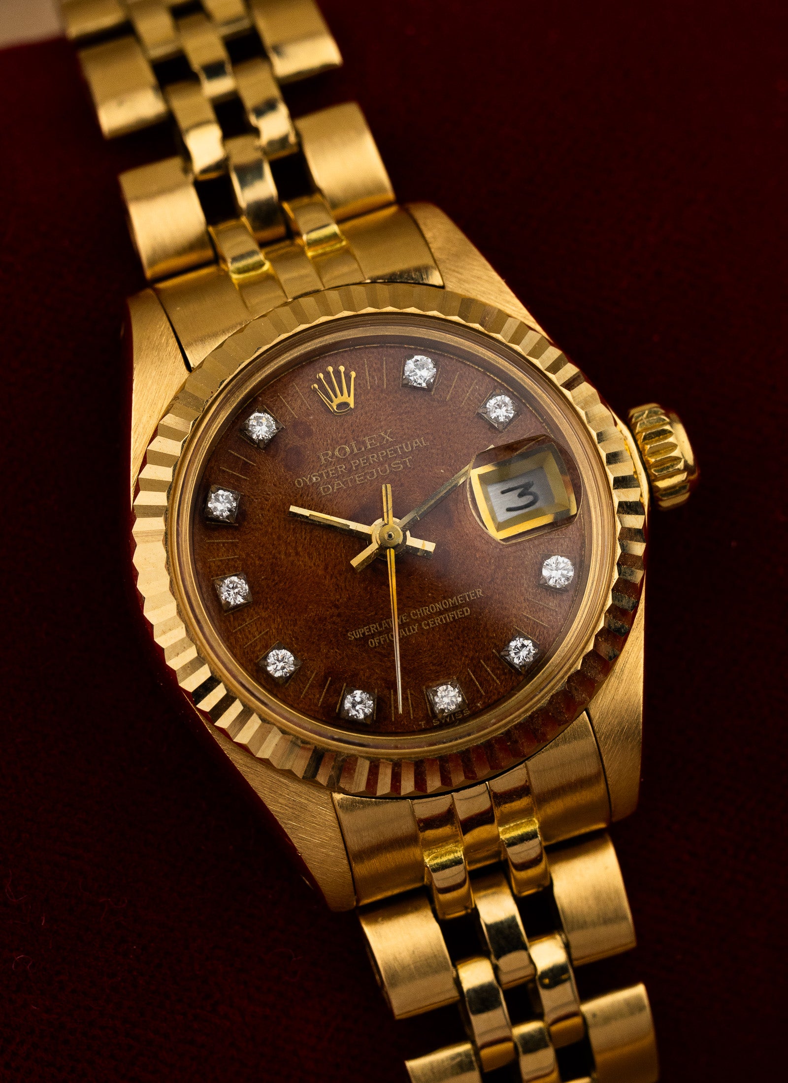 1979 18K Lady Rolex Datejust Wooden Diamonds Dial 6917 Serviced Box